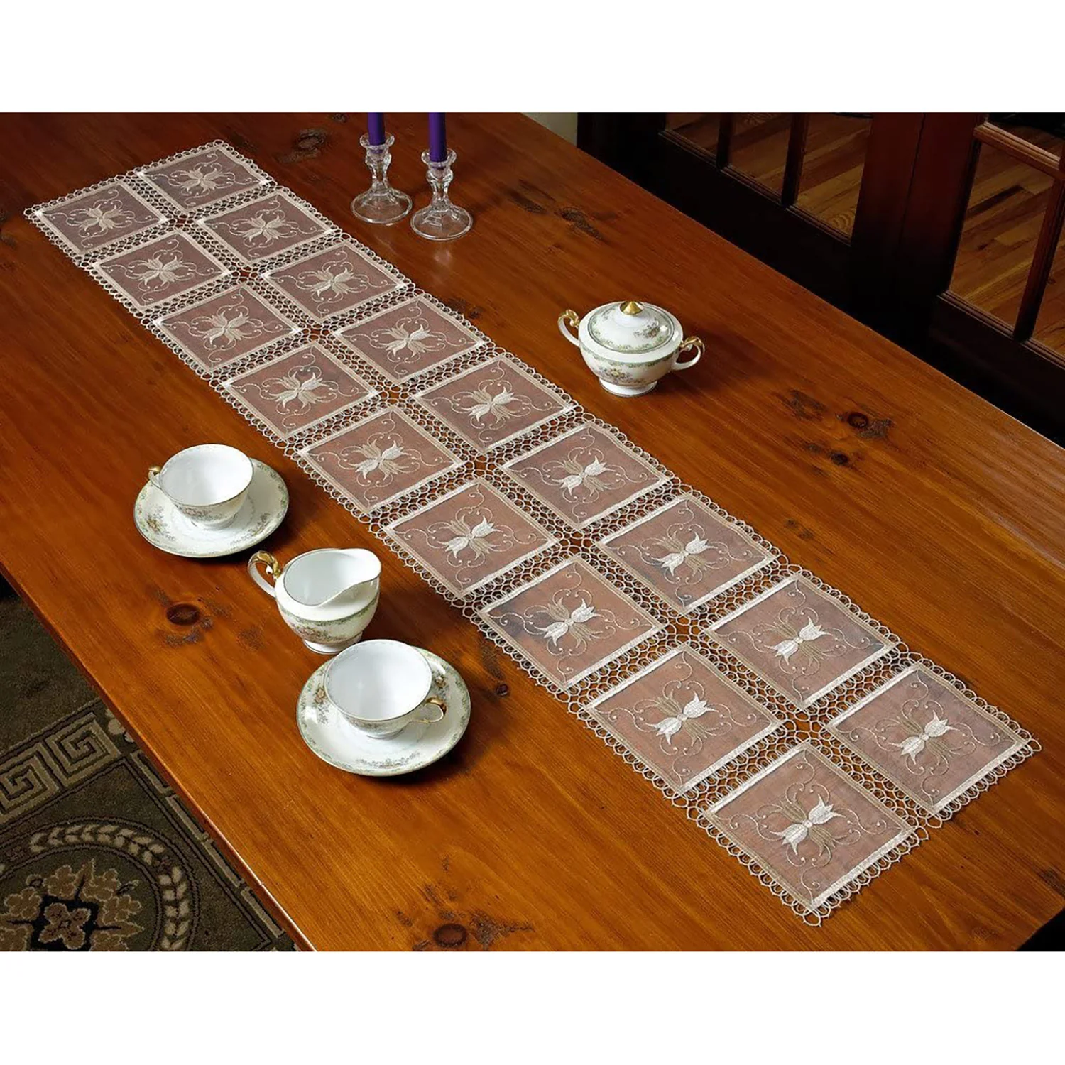 Blossom Embroidered Vintage Lace Design Table Runner - Image 5