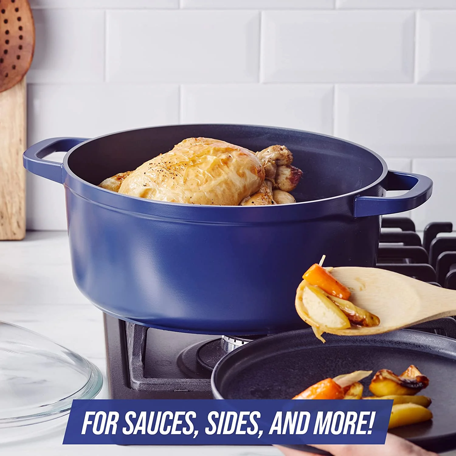 Blue Diamond Ceramic Diamond Nonstick, Dutch Oven with Glass Lid, Blue, 5.5 Quart - Image 2