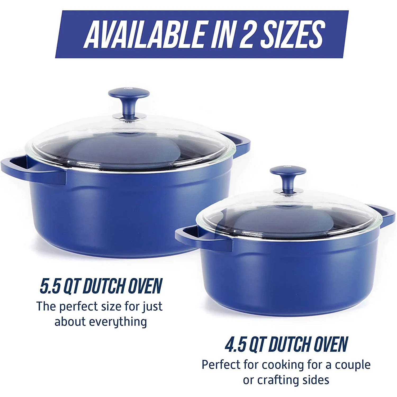 Blue Diamond Ceramic Diamond Nonstick, Dutch Oven with Glass Lid, Blue, 5.5 Quart - Image 3