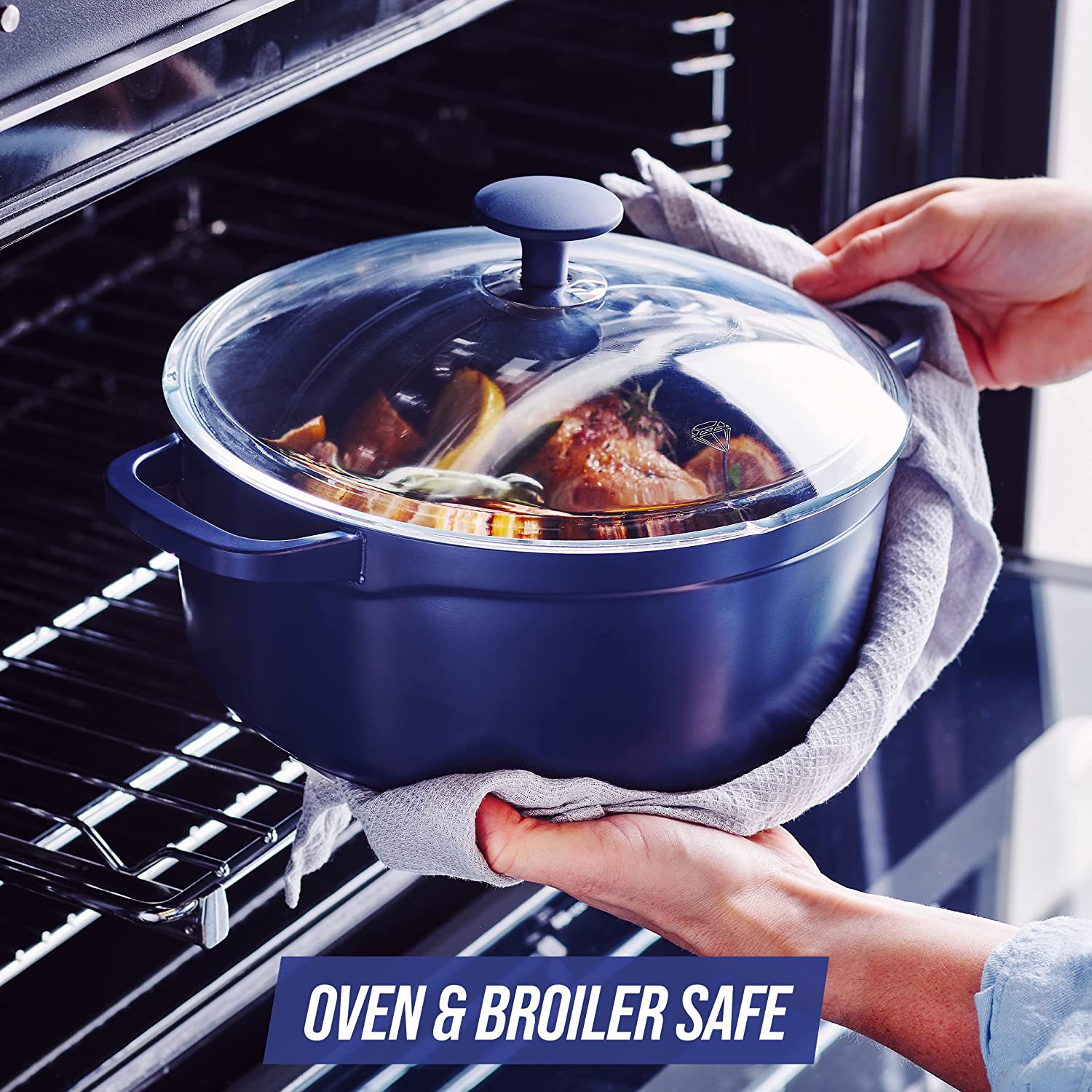 Blue Diamond Ceramic Diamond Nonstick, Dutch Oven with Glass Lid, Blue, 5.5 Quart - Image 5