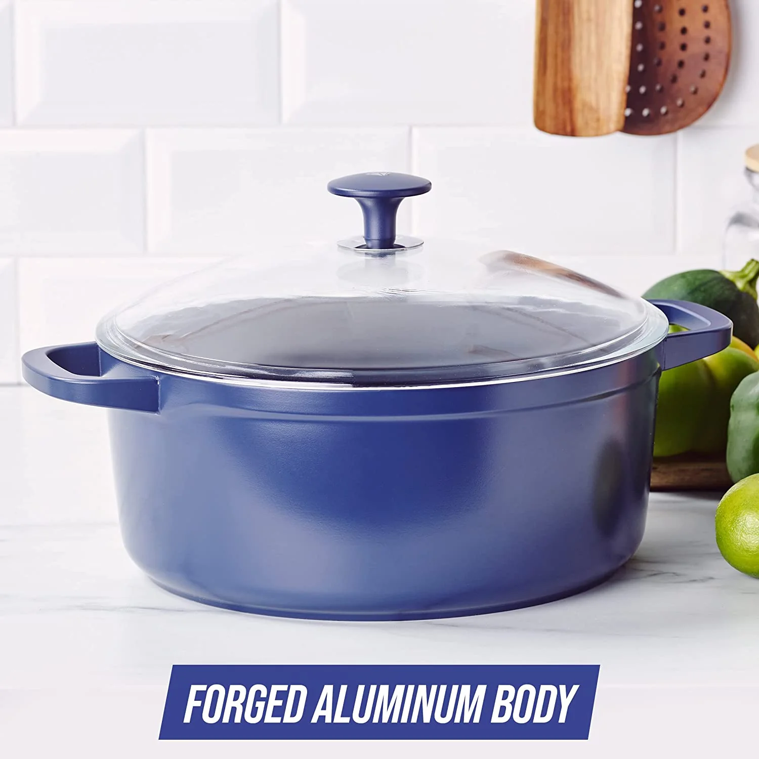 Blue Diamond Ceramic Diamond Nonstick, Dutch Oven with Glass Lid, Blue, 5.5 Quart - Image 6