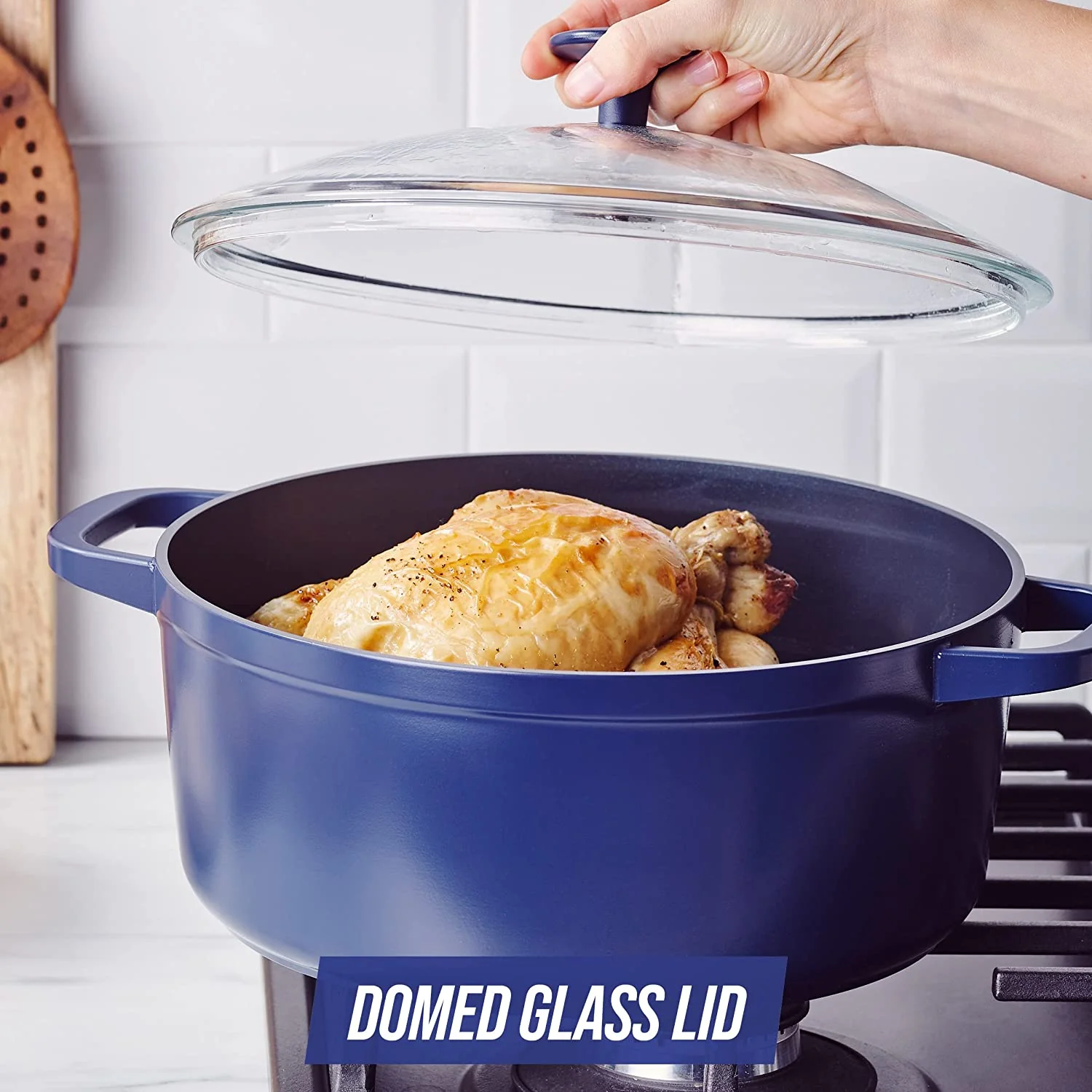 Blue Diamond Ceramic Diamond Nonstick, Dutch Oven with Glass Lid, Blue, 5.5 Quart - Image 7