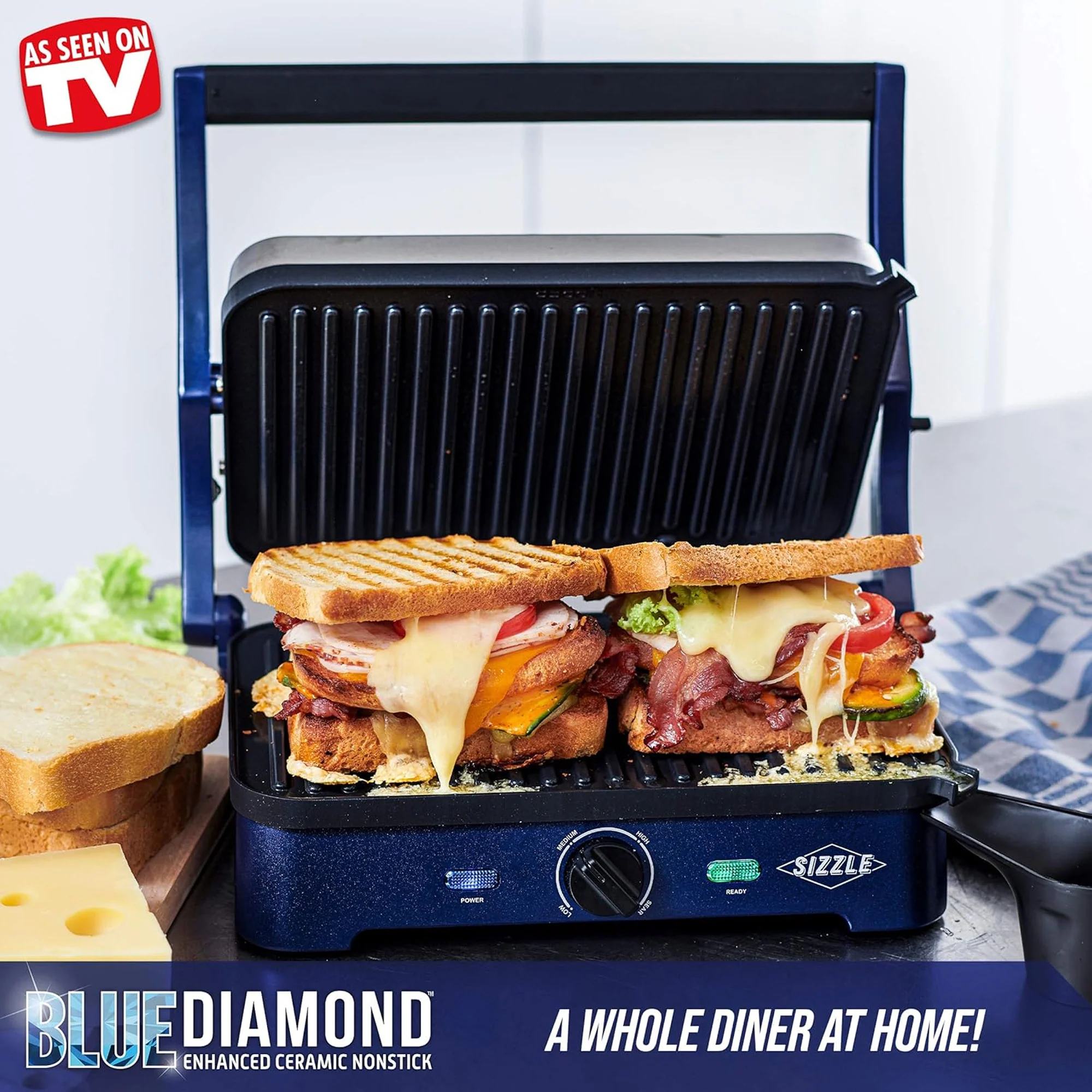 Blue Diamond Sizzle Deluxe Electric Griddle and Grill Pan Plates - Image 3