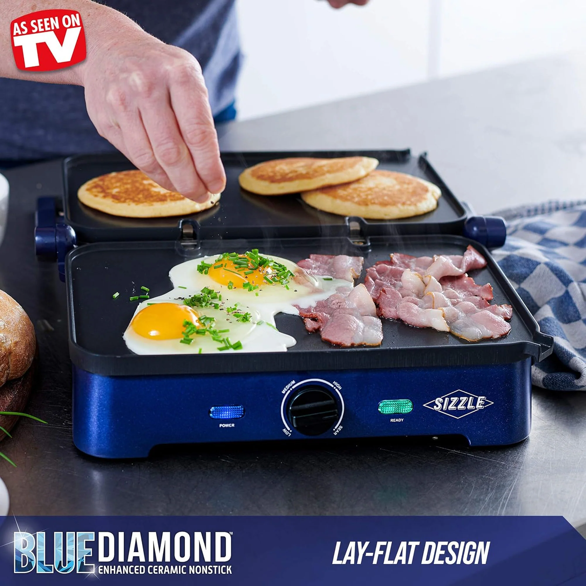 Blue Diamond Sizzle Deluxe Electric Griddle and Grill Pan Plates - Image 4
