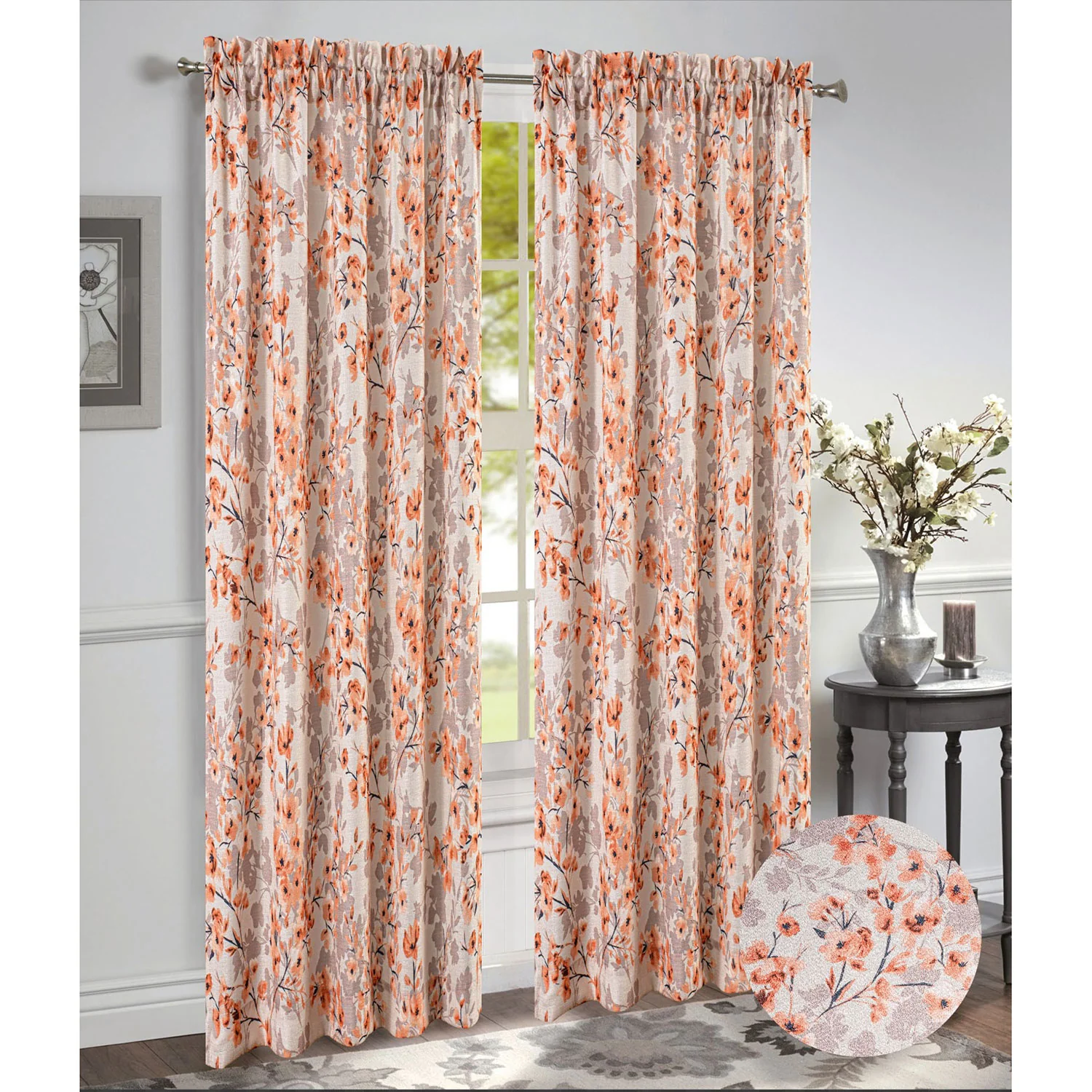Brandy Jacquard Floral Rod Pocket Window Panel and Valance Treatment, All Sold Separately - Image 10