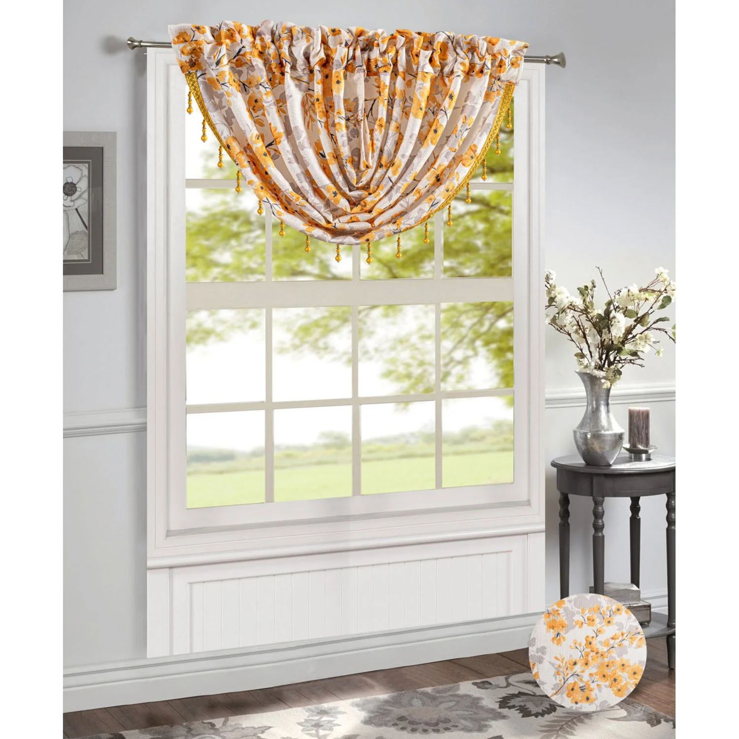 Brandy Jacquard Floral Rod Pocket Window Panel and Valance Treatment, All Sold Separately - Image 4