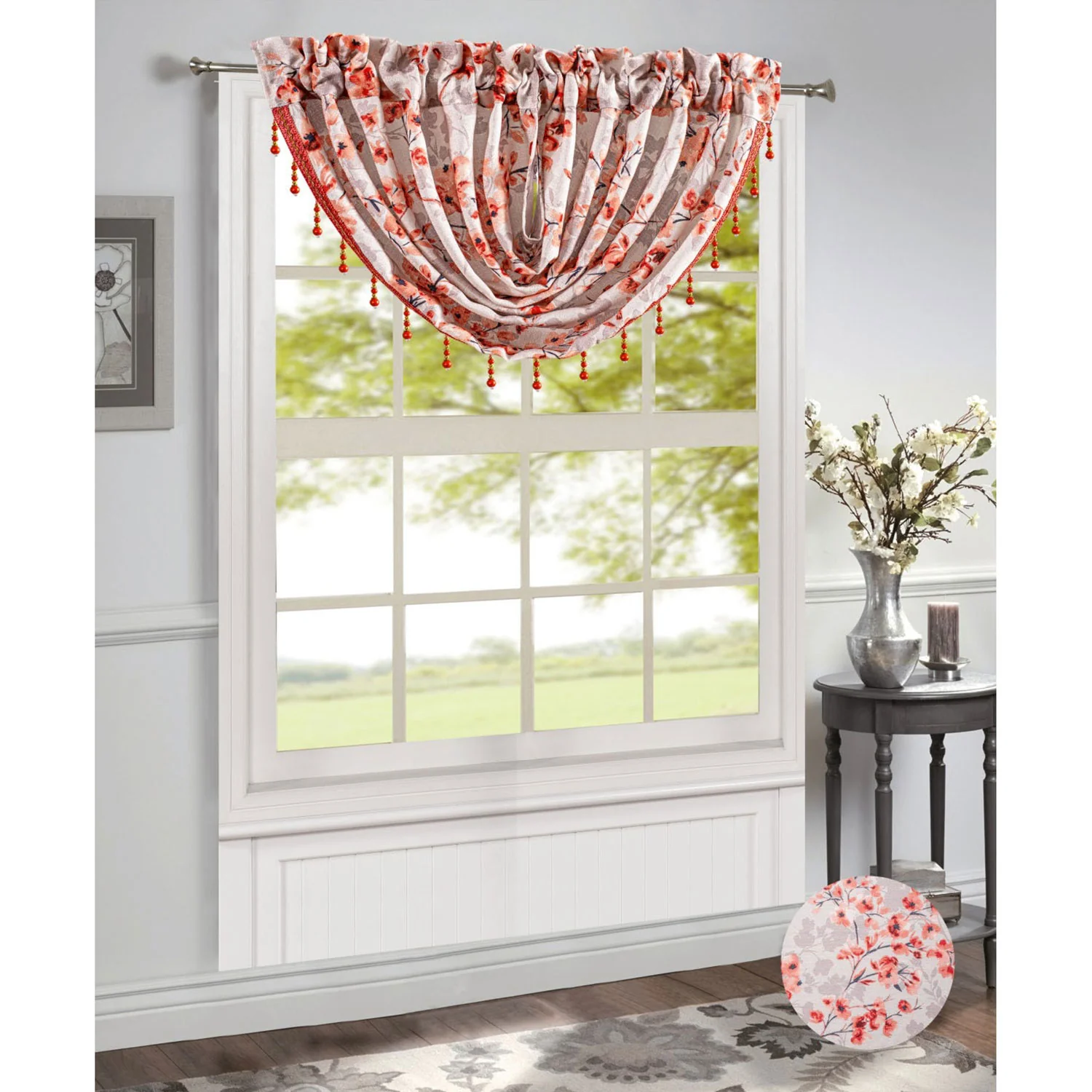 Brandy Jacquard Floral Rod Pocket Window Panel and Valance Treatment, All Sold Separately - Image 5