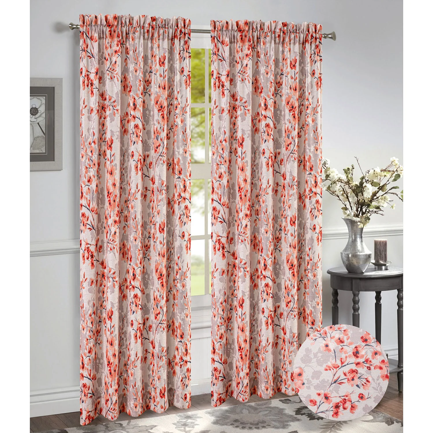 Brandy Jacquard Floral Rod Pocket Window Panel and Valance Treatment, All Sold Separately - Image 6