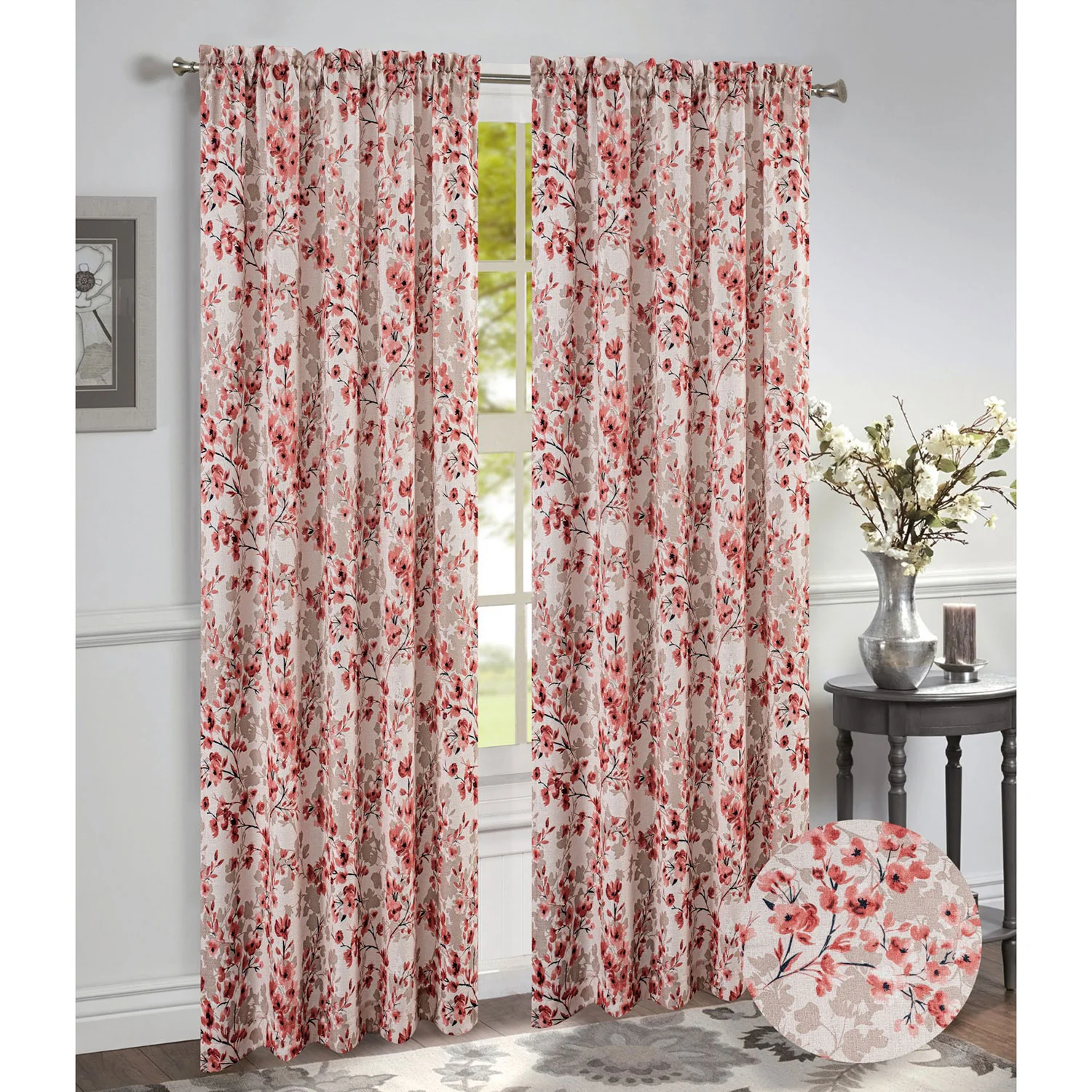 Brandy Jacquard Floral Rod Pocket Window Panel and Valance Treatment, All Sold Separately - Image 8