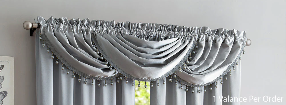 Bridget Crushed Satin Rod Pocket Panel and Waterfall Valance Window Treatments, Silver - Image 2
