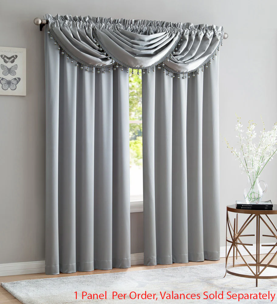 Bridget Crushed Satin Rod Pocket Panel and Waterfall Valance Window Treatments, Silver - Image 3