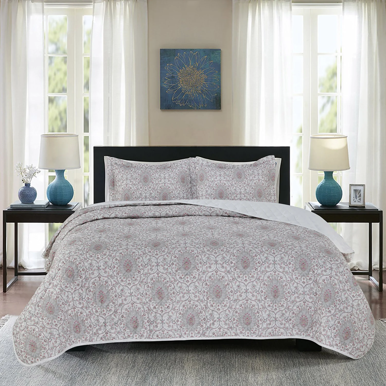 Britton Quatrefoil 3-Piece Quilt Set, Rose, Queen