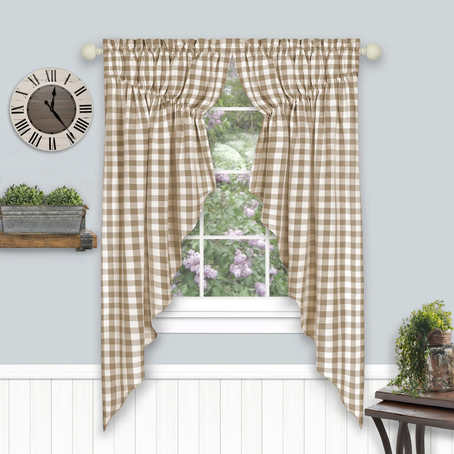 Buffalo Check Gathered Swag Window Curtain Pair, 72x63 Inches - Image 4