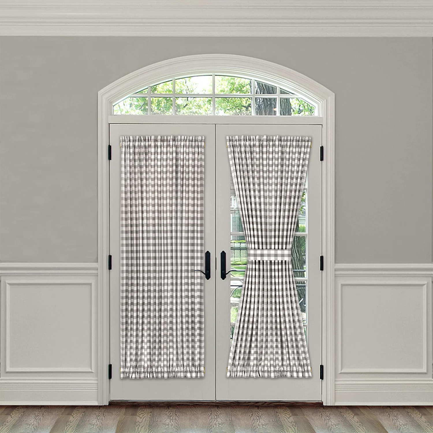 Buffalo Check Gingham French Door Panel With Tieback - Image 2