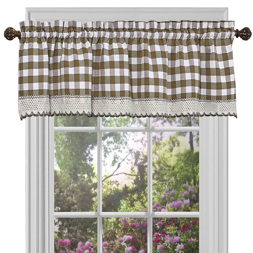 Buffalo Check Gingham Kitchen Curtain Separates, Taupe, 58x14 & 58x36 Inches - Image 2