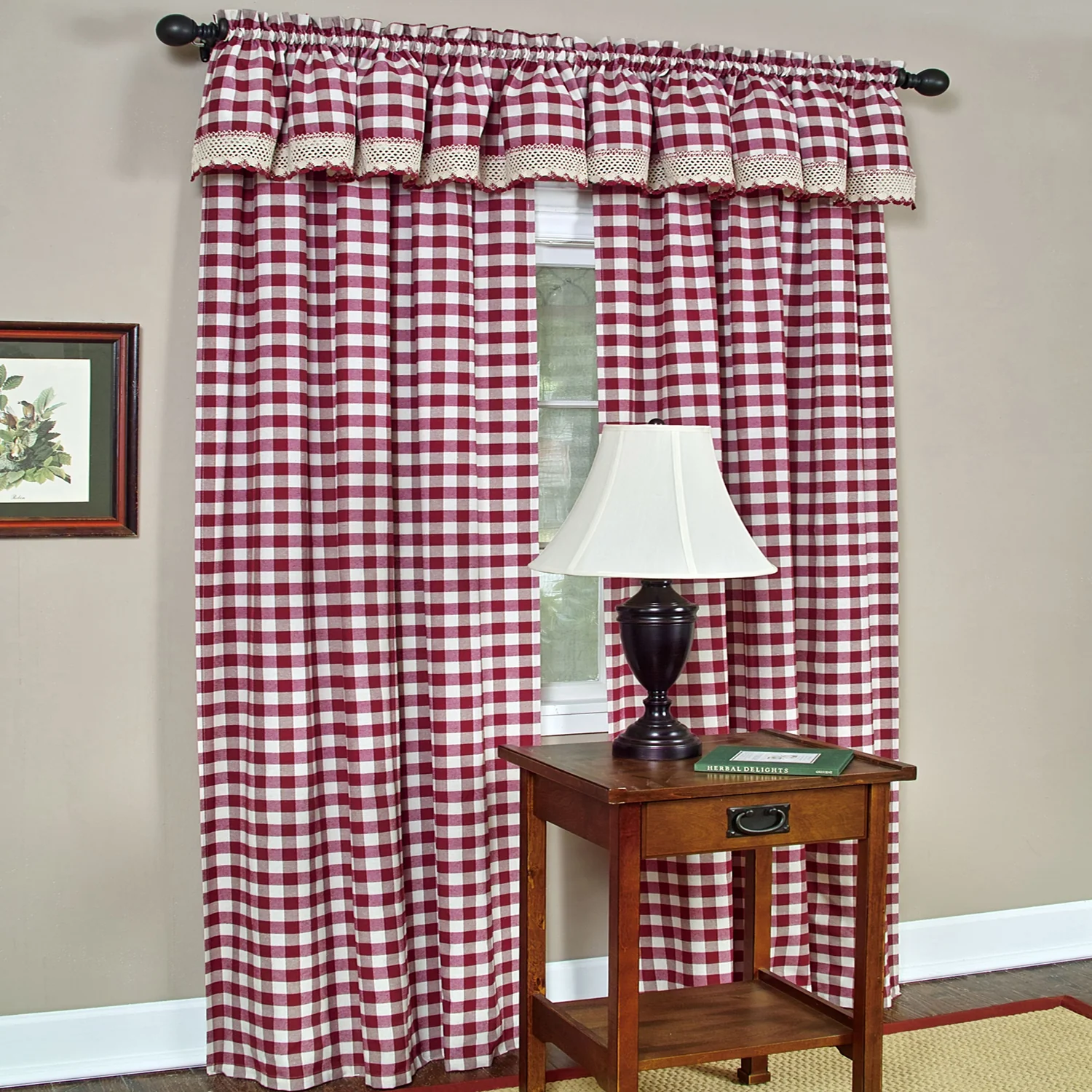 Buffalo Check Window Curtain Panel - 42x63 - Burgundy - Image 2