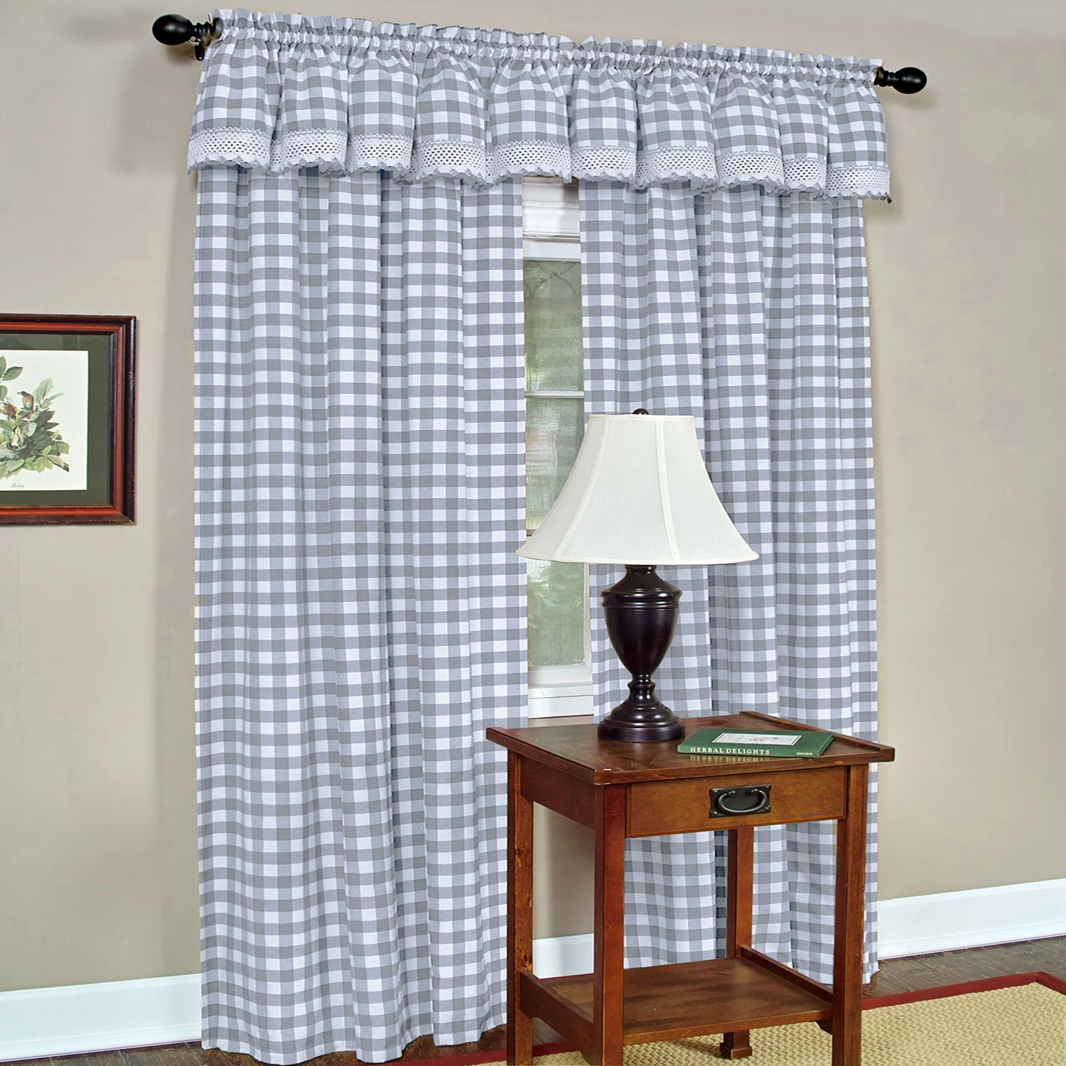 Buffalo Check Window Curtain Panel - 42x63 - Grey - Image 2