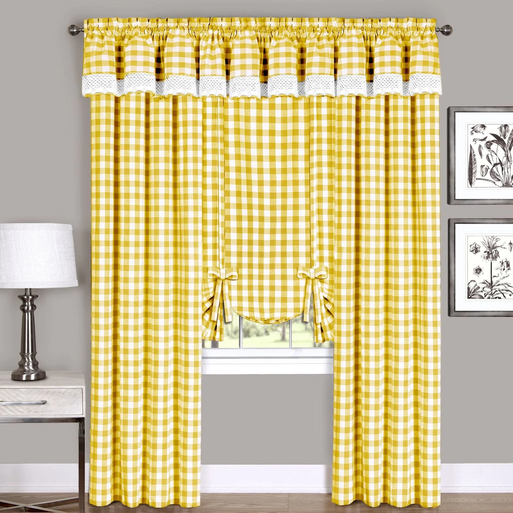Buffalo Check Window Curtain Panel - 42x63 - Yellow - Image 3