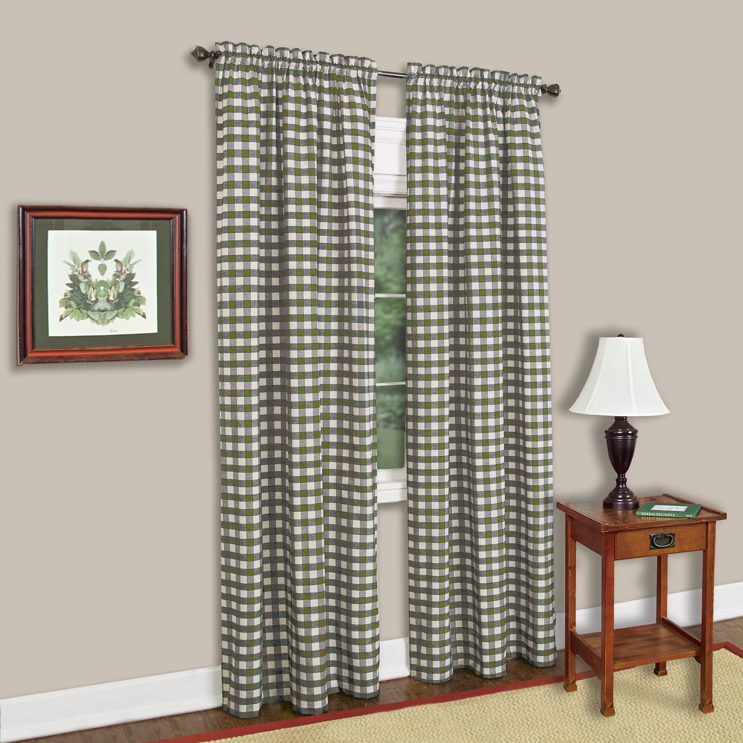 Buffalo Check Window Curtain Panel - 42x95 - Sage