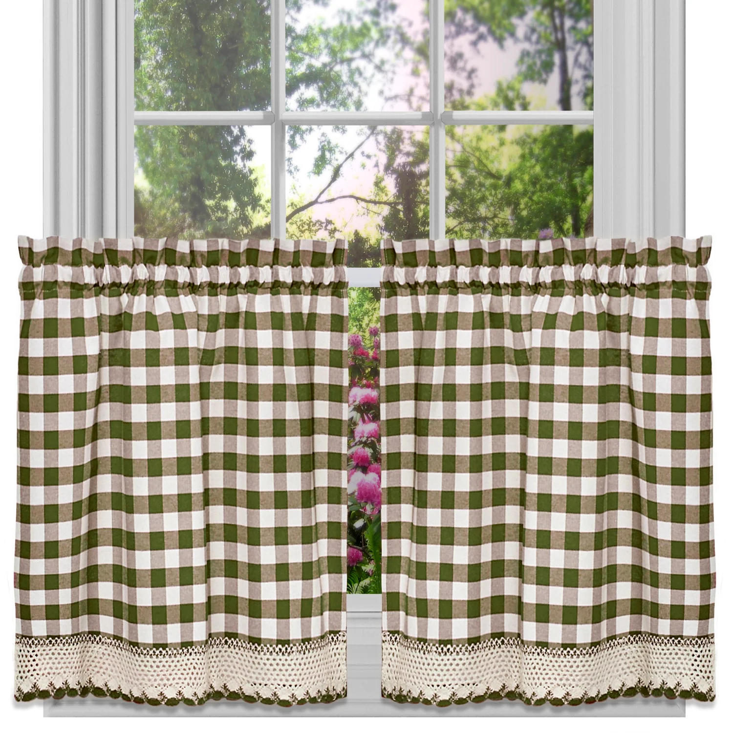 Buffalo Check Window Curtain Tier Pair - 58x24 - Sage