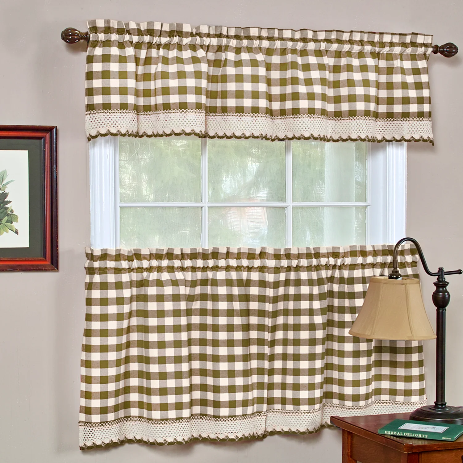 Buffalo Check Window Curtain Tier Pair - 58x24 - Taupe - Image 2