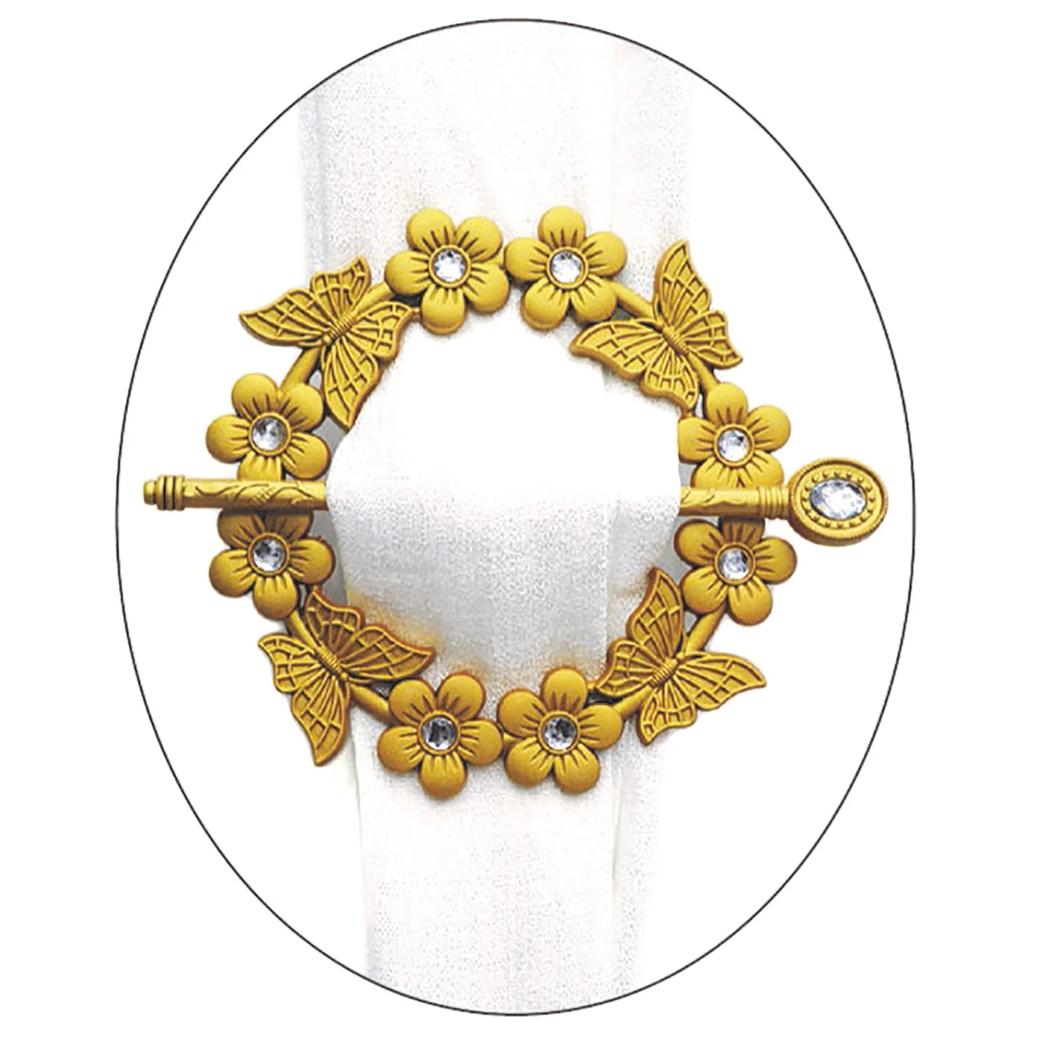 Butterfly Flower Decorative One Pair Window Curtain Tieback, Gold - Image 2