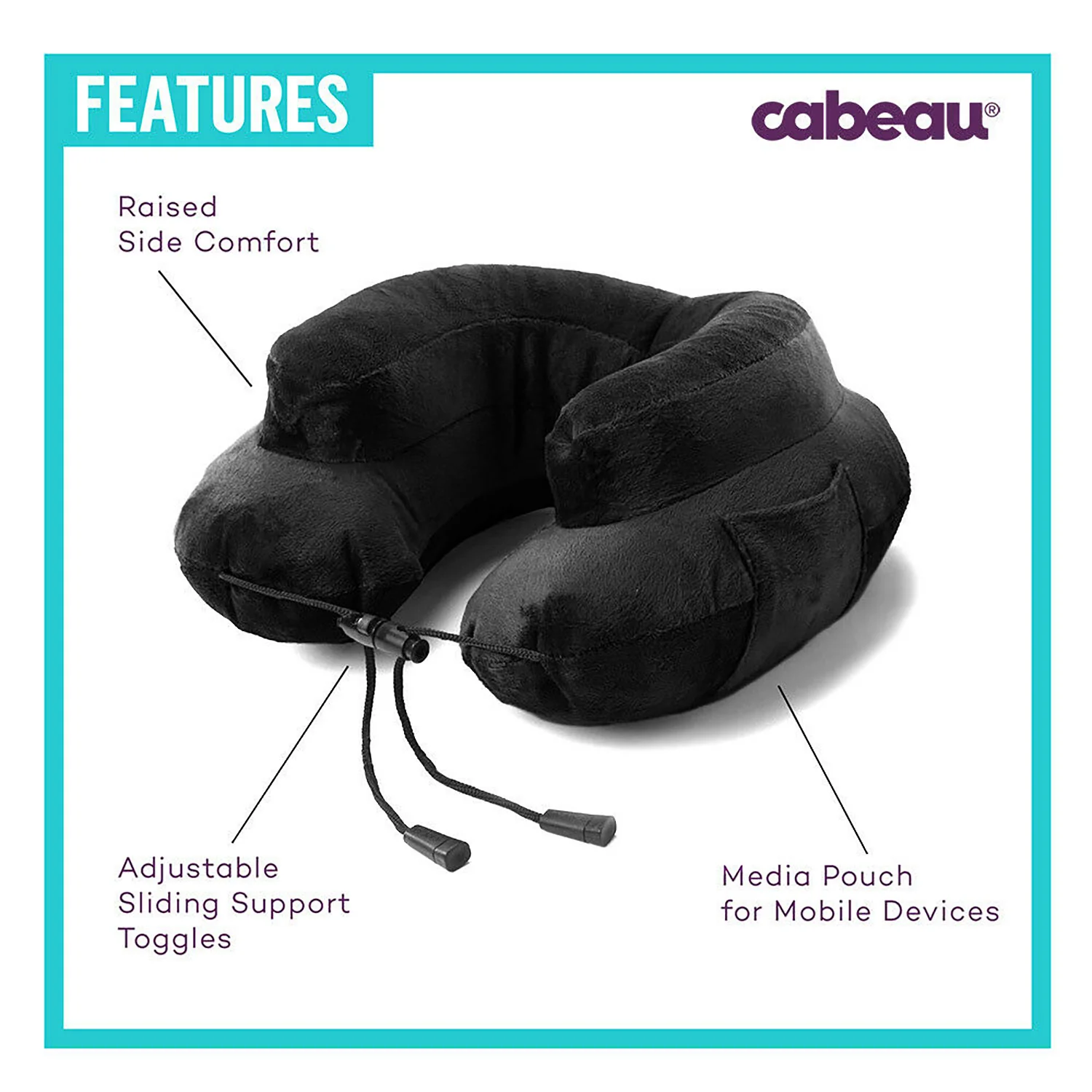 Cabeau Air Evolution Inflatable Travel Neck Pillow with Pouch and Cover, Black - Image 4