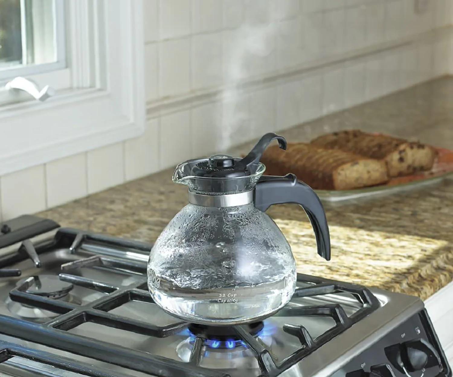 Café Brew Collection Stovetop Schott Glass Whistling Kettle, Clear, 12 Cup - Image 2