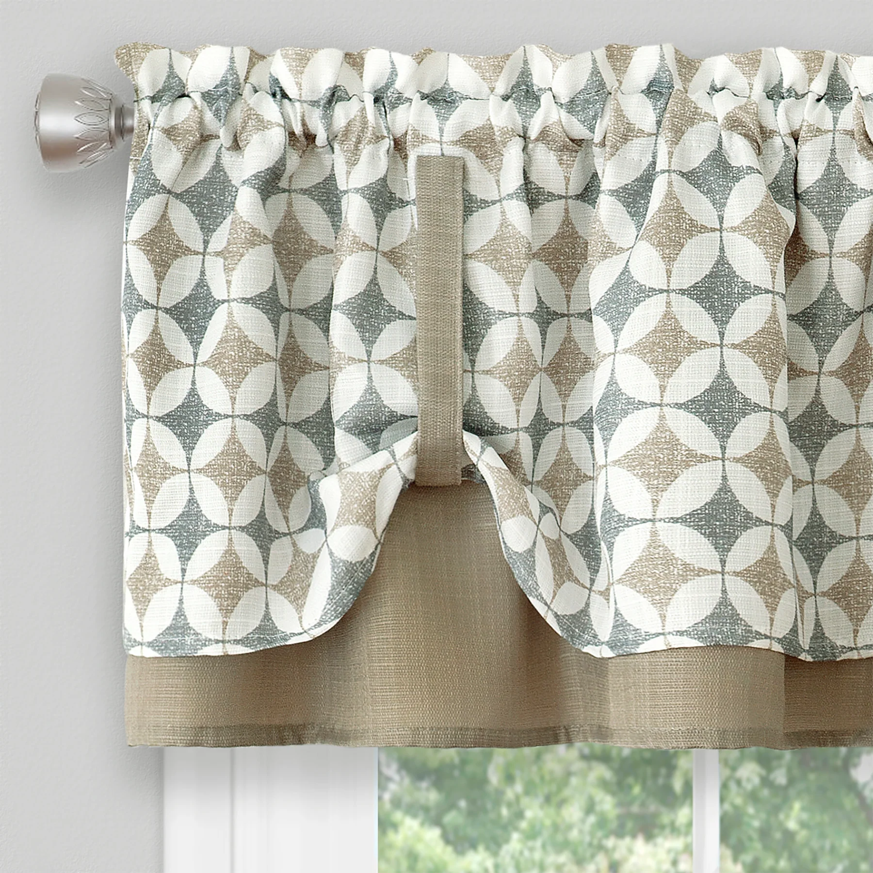 Callie Double Layer Pick Up Valance - 58x14 - Taupe/Silver - Image 2