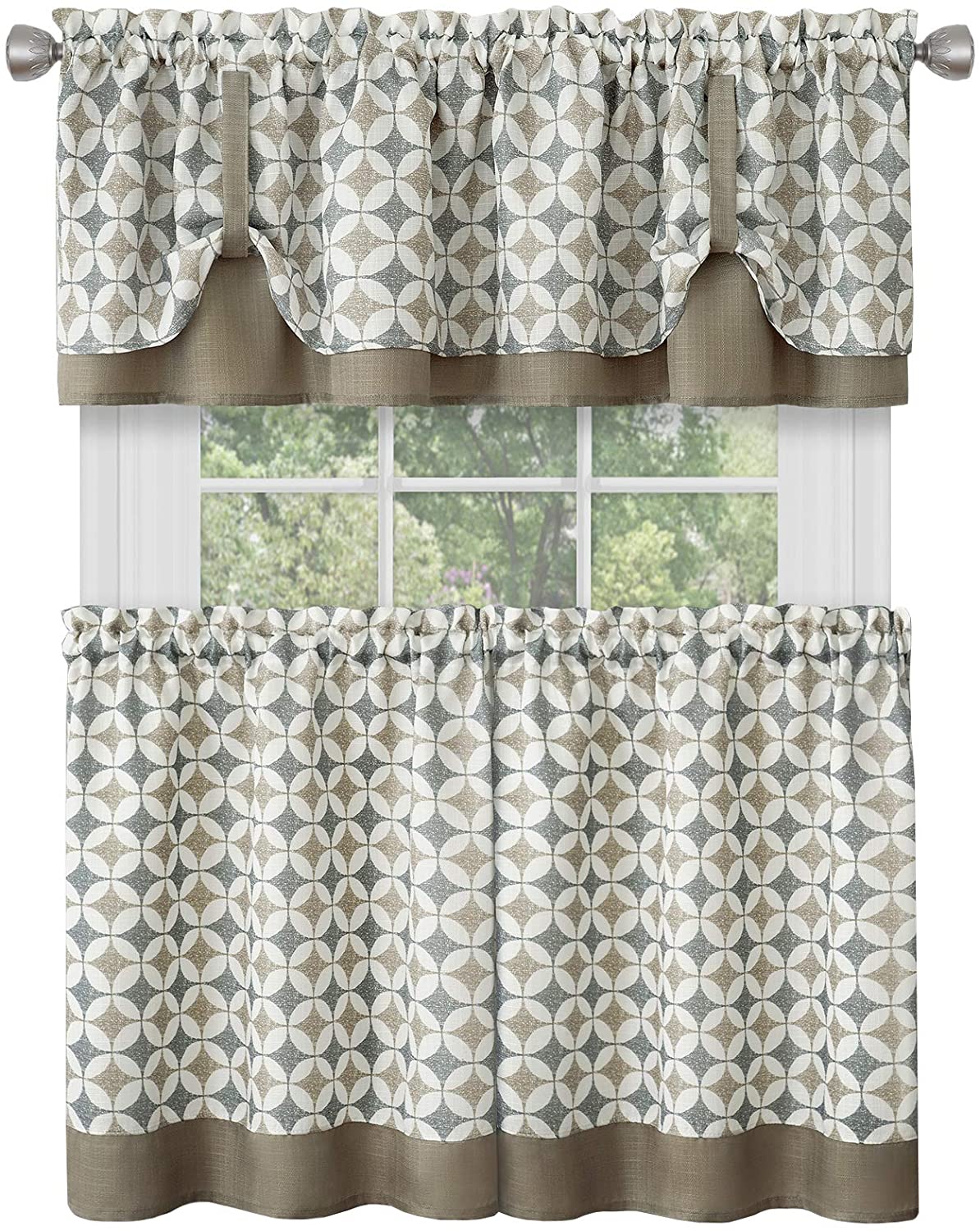 Callie Window Curtain Tier Pair and Valance Set - 58x36 - Taupe/Silver - Image 5