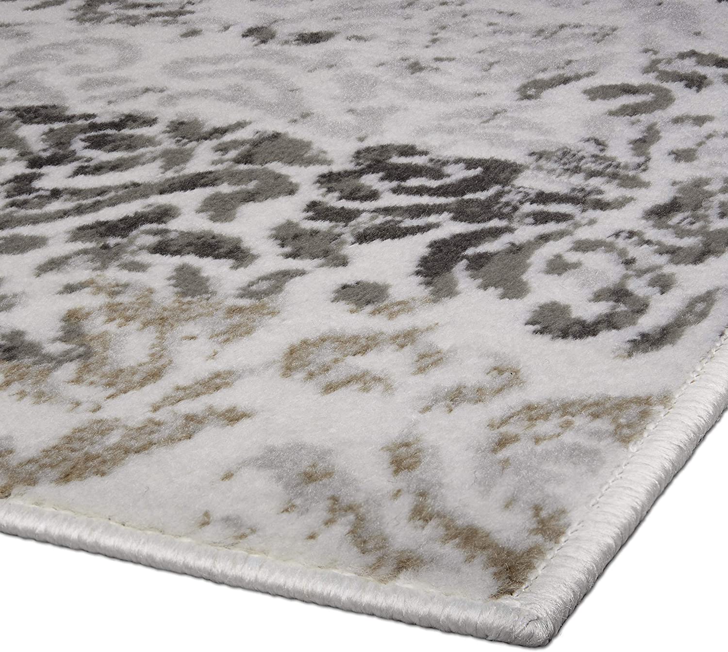 Capri 3-Piece Bayalage Distressed Damask Design Rug Set, White-Gray, 5x7 Feet - Image 6