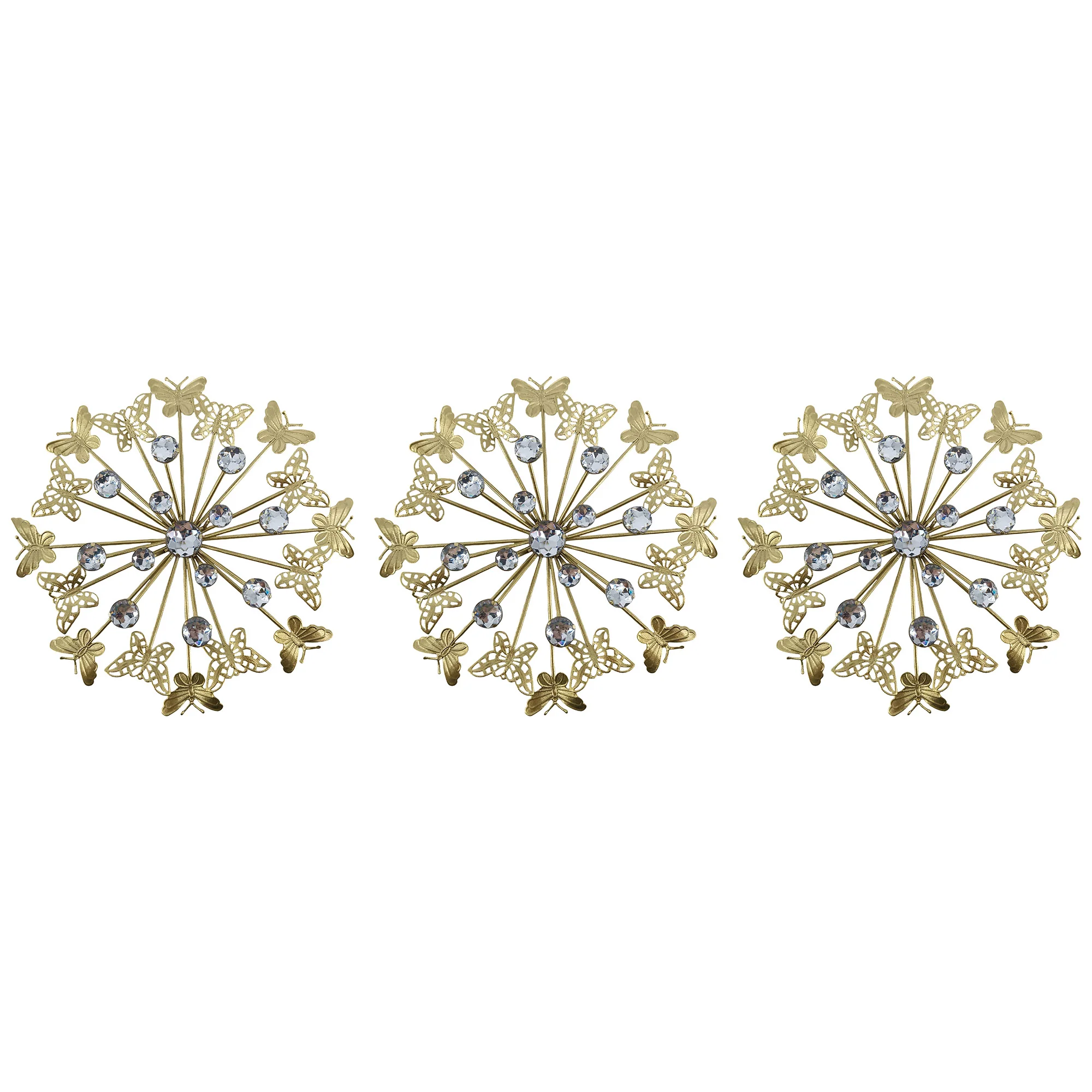 Carousel 3-Piece Circle Jewel Butterfly Burst Wall Decor, 10 Inches, 30 Inches Total - Image 3