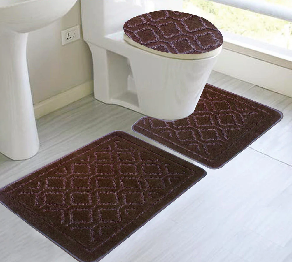 Catherine 3-piece Mega Size Bathroom Mat Set, Coffee