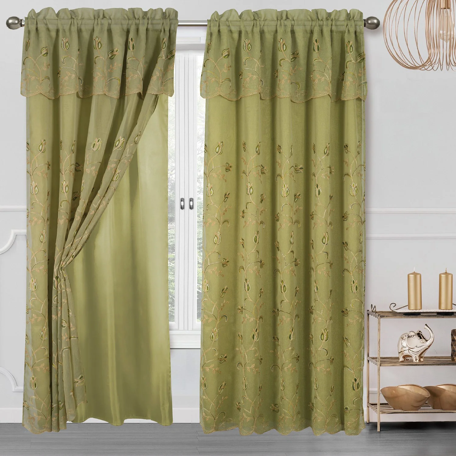 Cecilia Floral Embroidery Window Panel With Valance and Backing, 54x84 Inches - Image 10