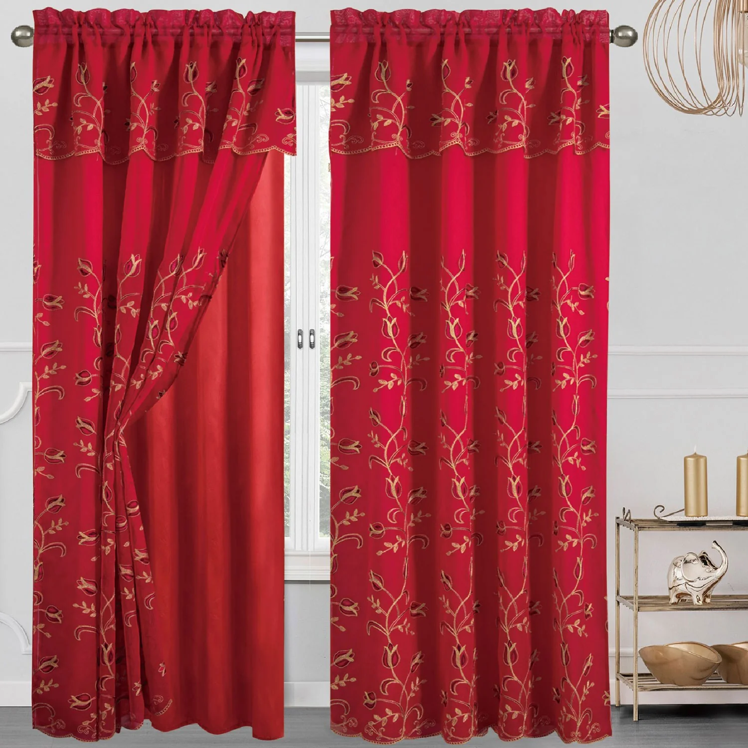 Cecilia Floral Embroidery Window Panel With Valance and Backing, 54x84 Inches - Image 5