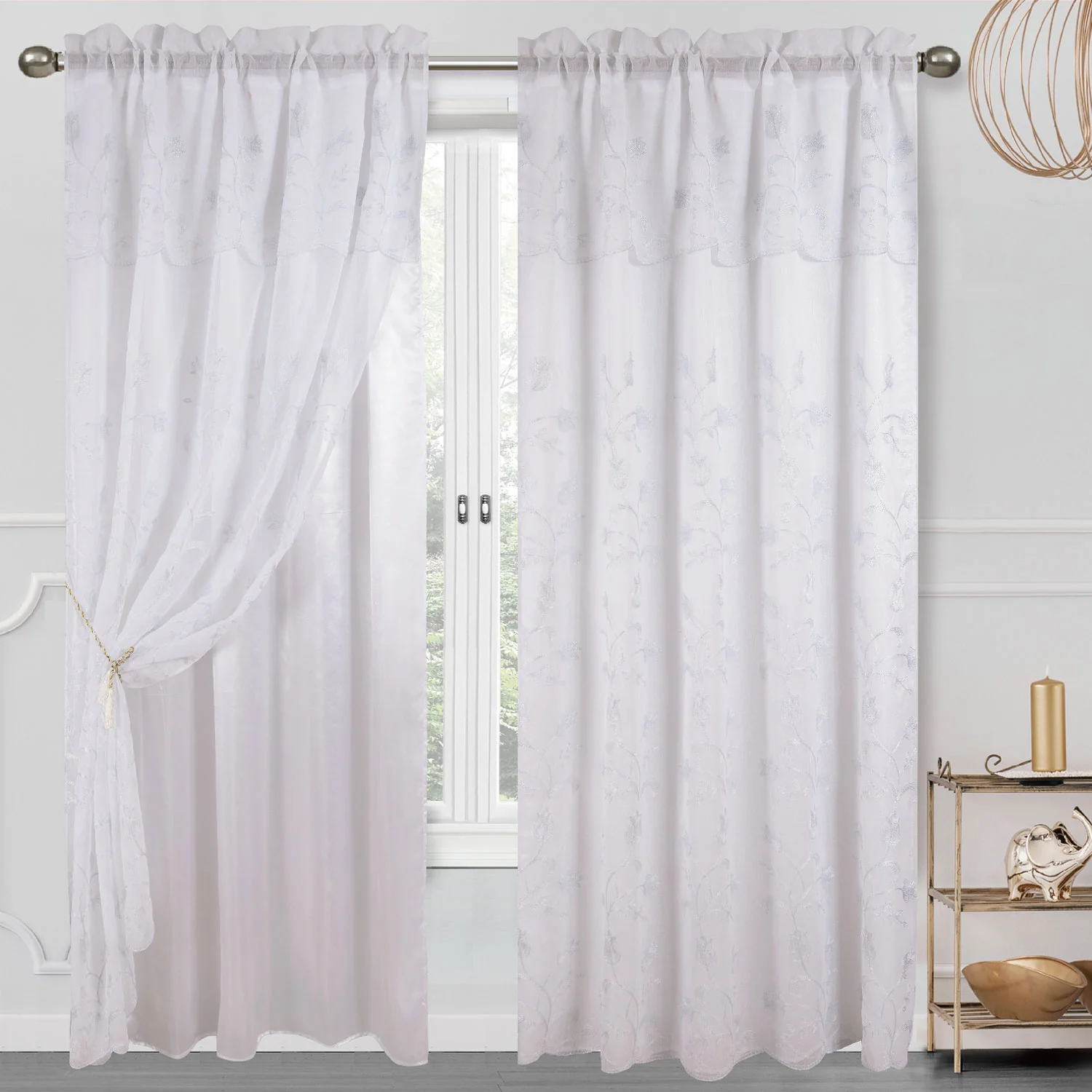 Cecilia Floral Embroidery Window Panel With Valance and Backing, 54x84 Inches - Image 6