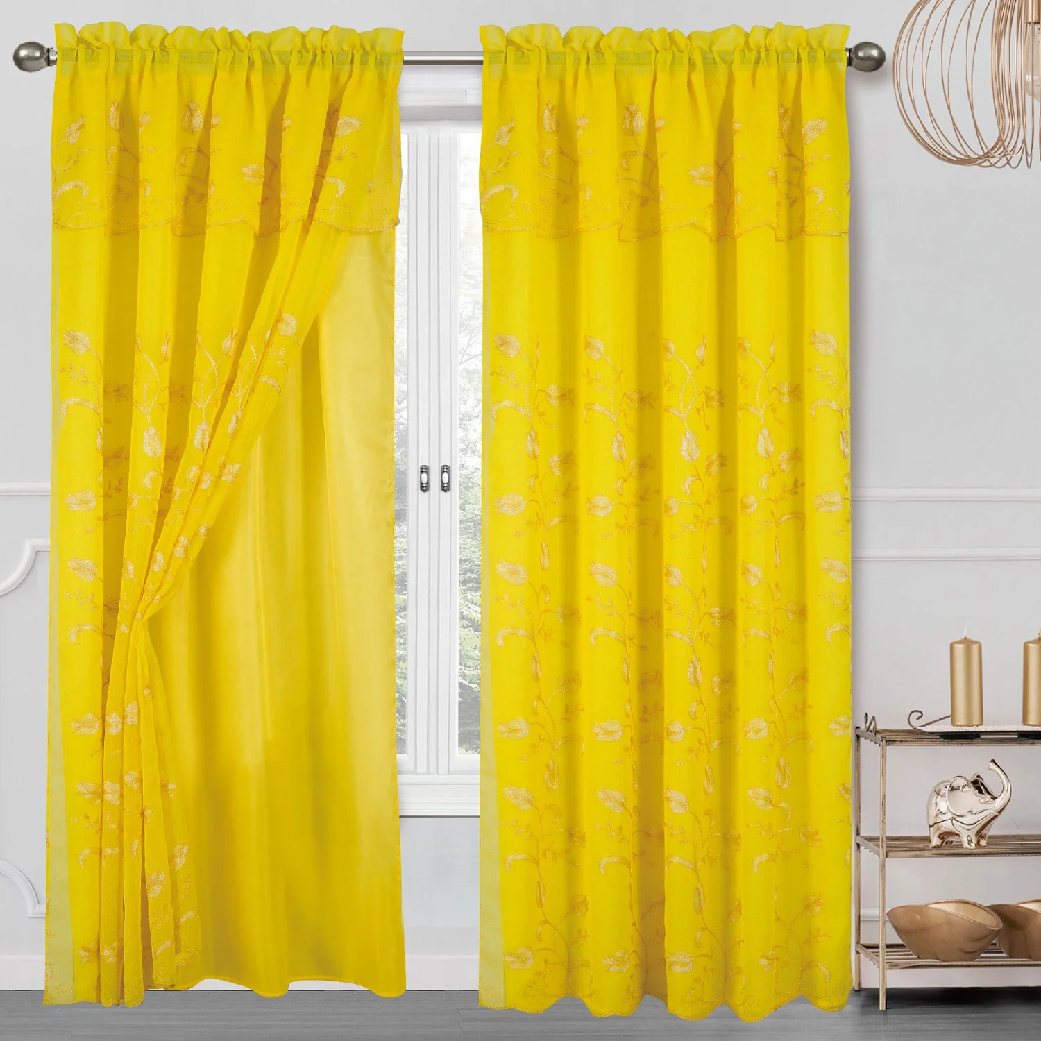 Cecilia Floral Embroidery Window Panel With Valance and Backing, 54x84 Inches - Image 7