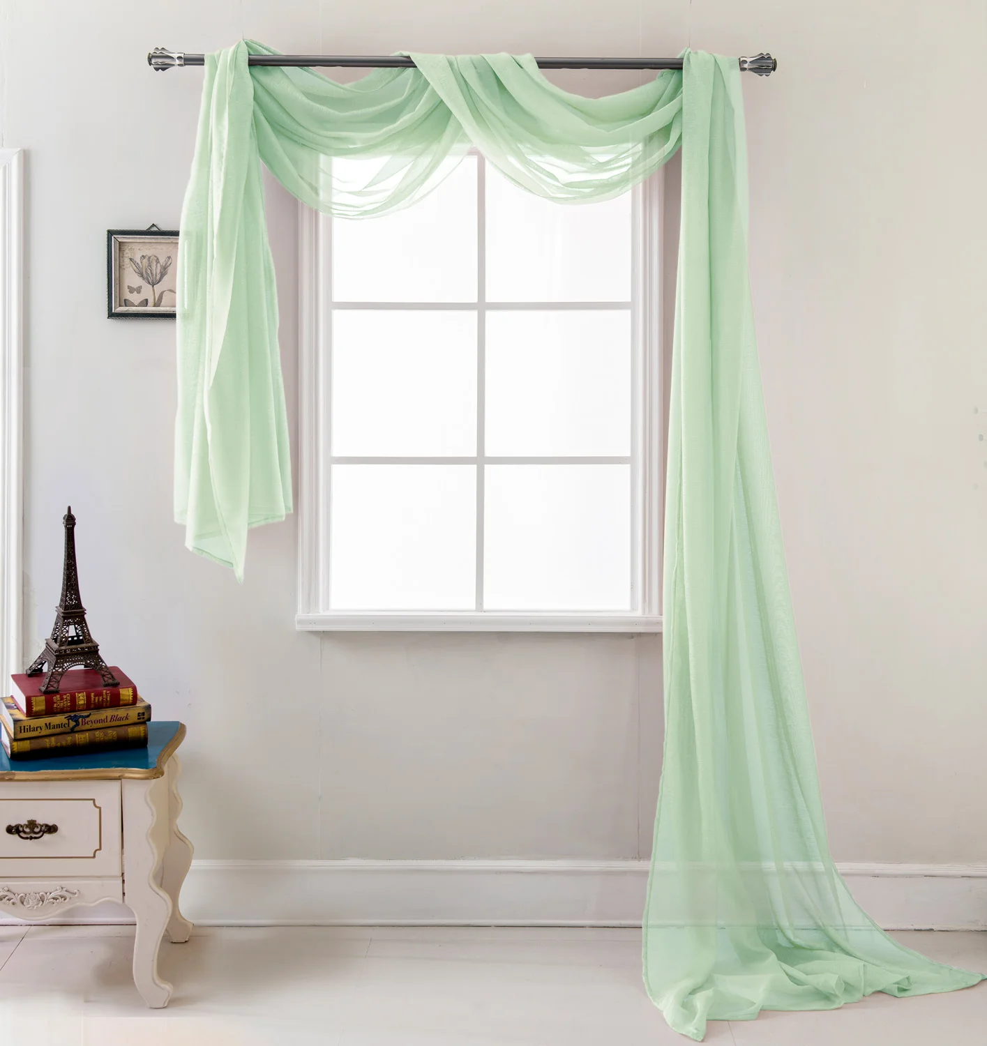 Celine Elegant Sheer Voile Window Scarf, 55x216 Inches - Image 2