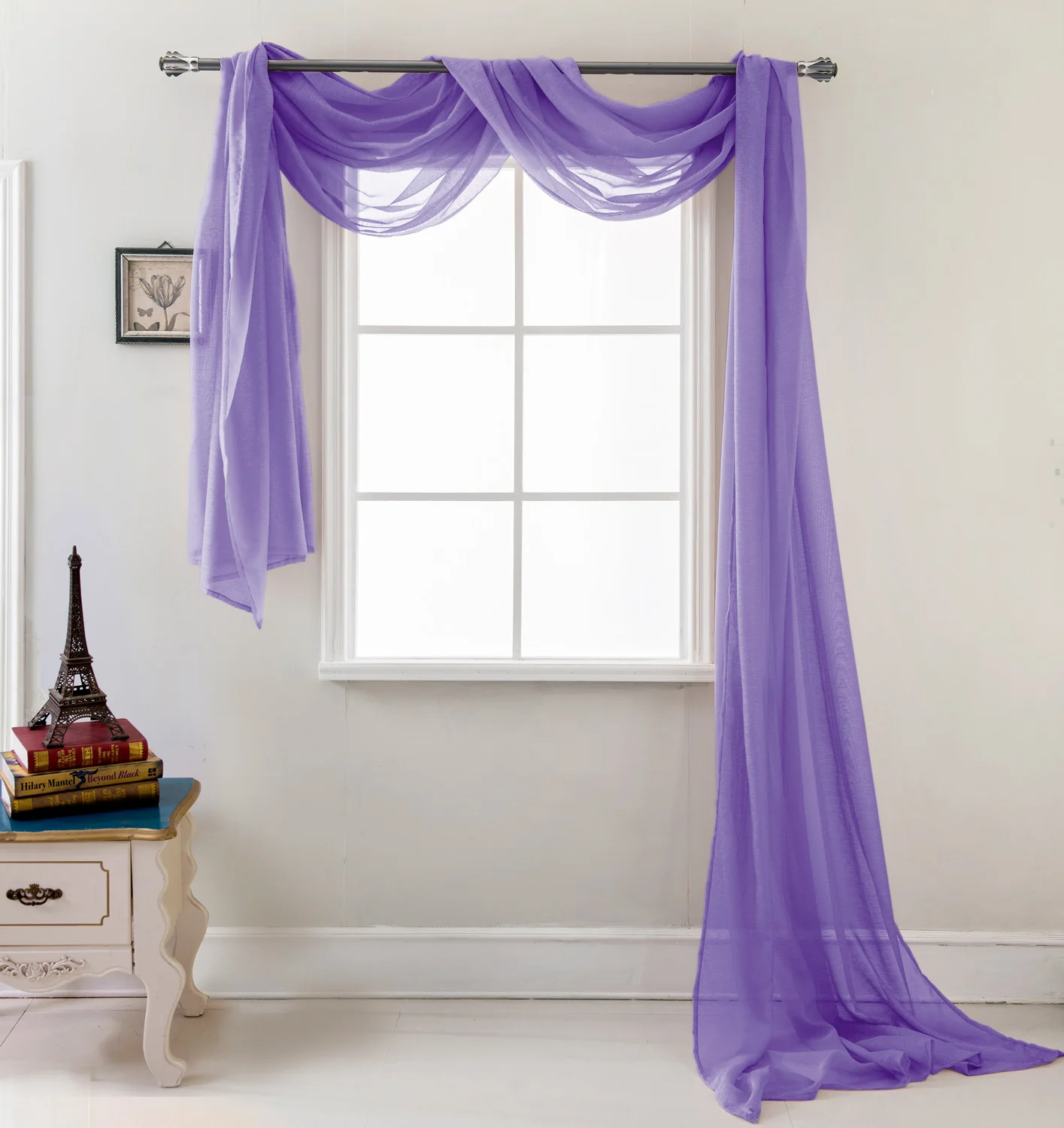 Celine Elegant Sheer Voile Window Scarf, 55x216 Inches - Image 6
