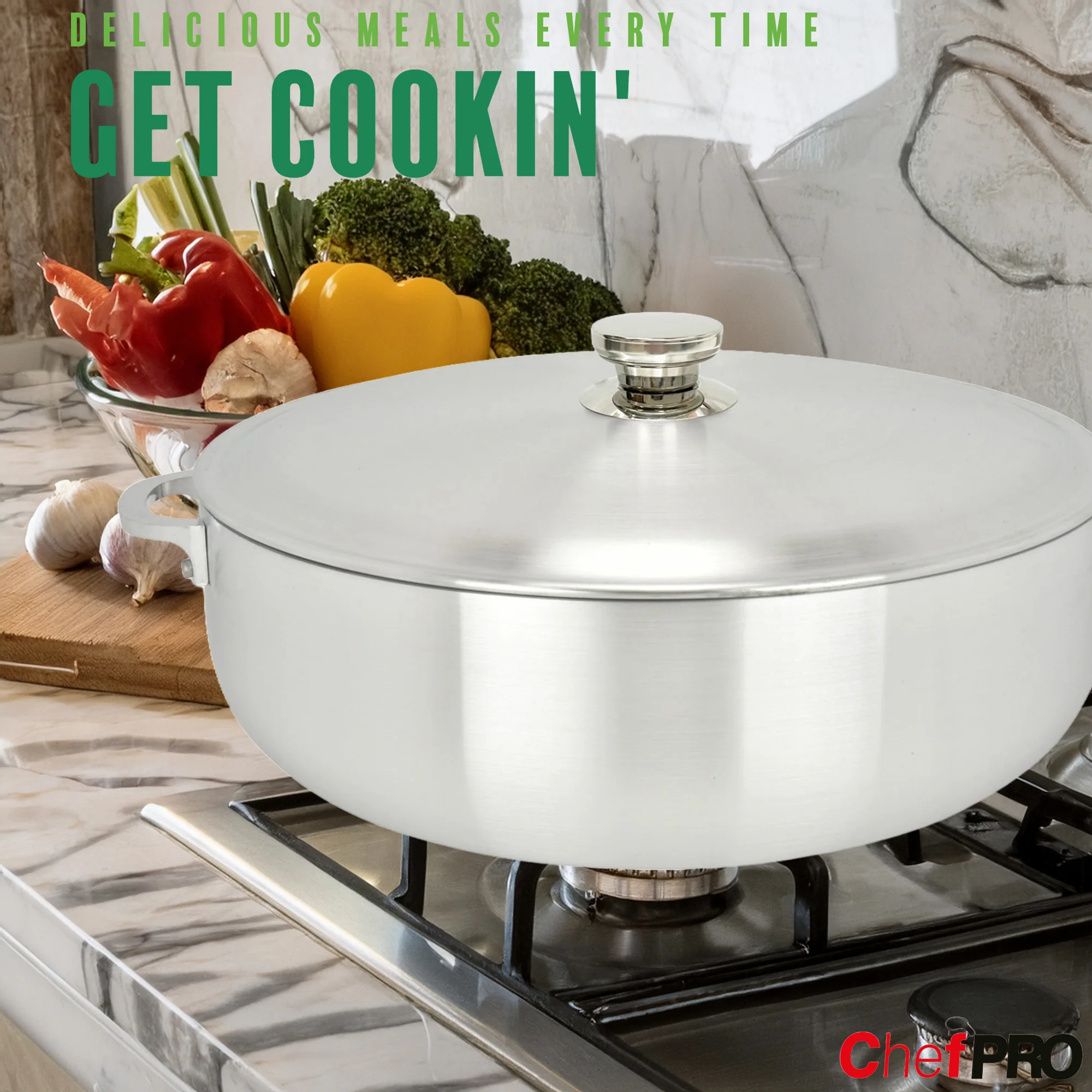 Chef Pro Commercial Grade Aluminum Caldero Stock Pot, Silver, 18.3 Quarts - Image 3