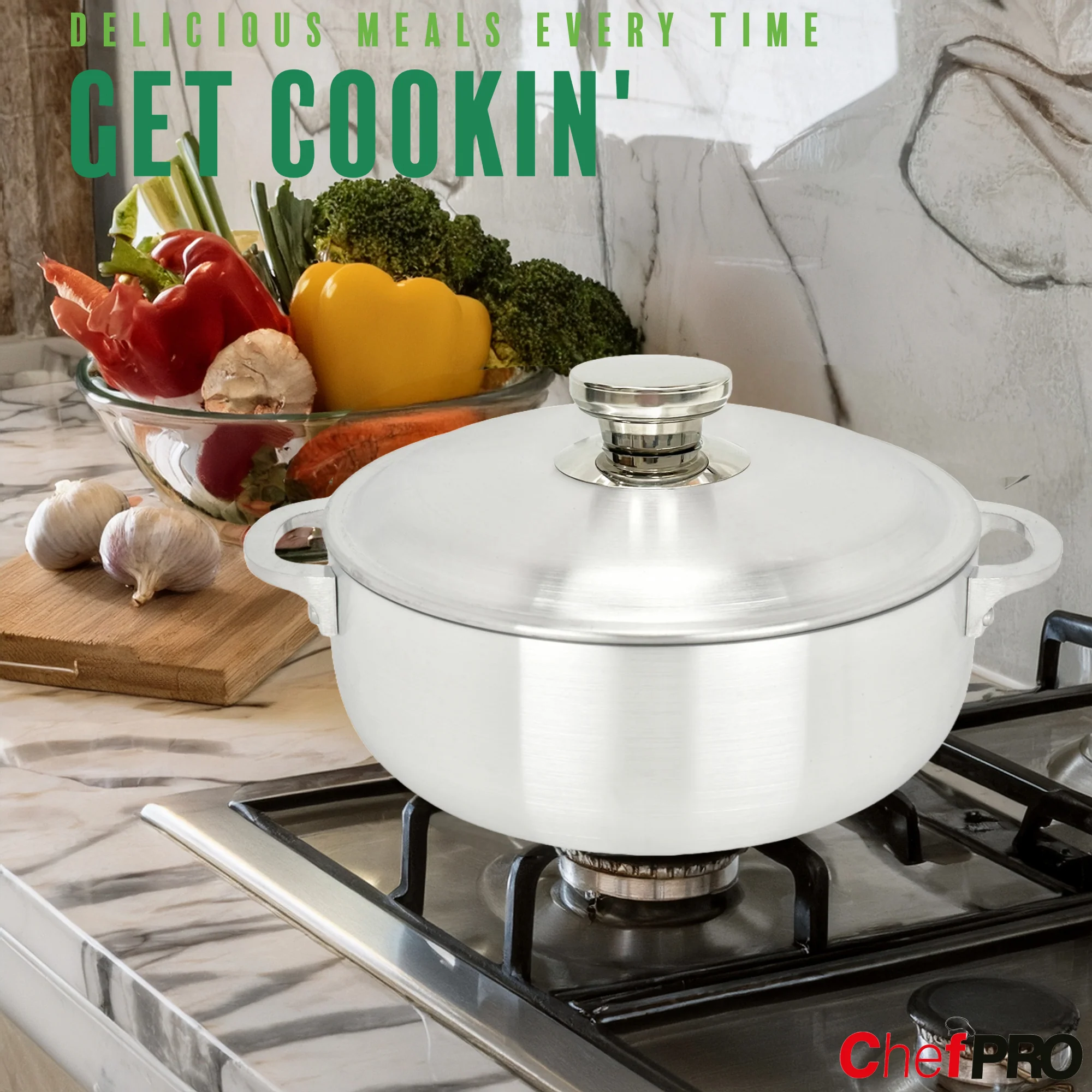 Chef Pro Commercial Grade Aluminum Caldero Stock Pot, Silver, 5.1 Quarts - Image 3