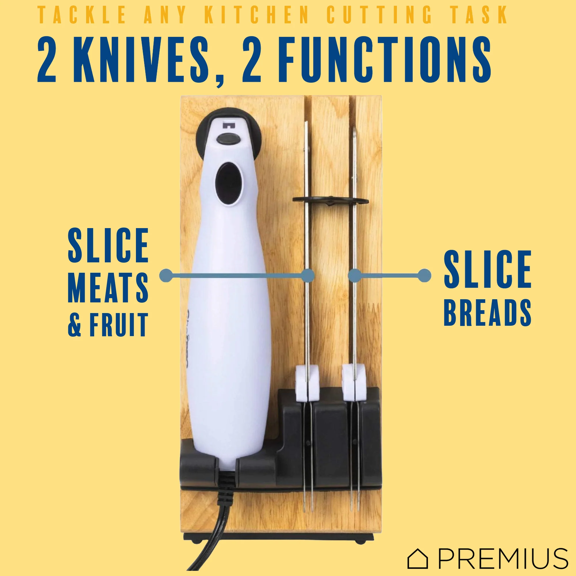PREMIUS Serrated Carving Electric Knife Set With Wooden Storage Tray, with 2 Stainless Steel Blades - Image 5
