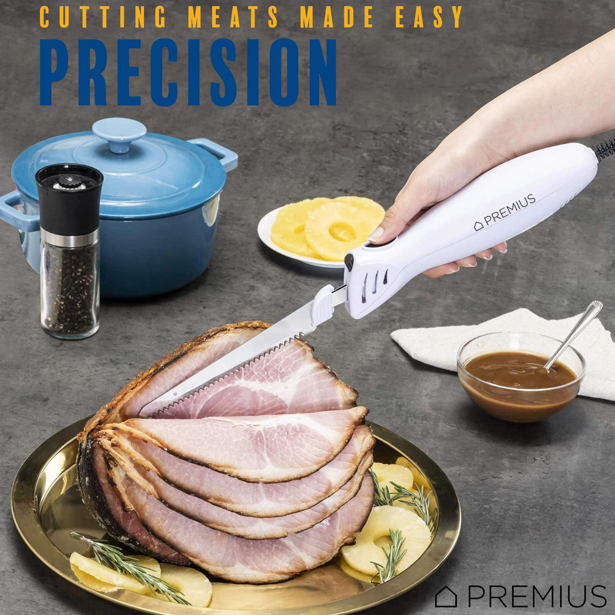 PREMIUS Serrated Carving Electric Knife Set With Wooden Storage Tray, with 2 Stainless Steel Blades - Image 8
