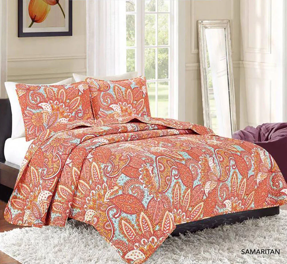Chelsea Damask Design 3-piece Quilted Coverlet Set, Samaritan, Pink