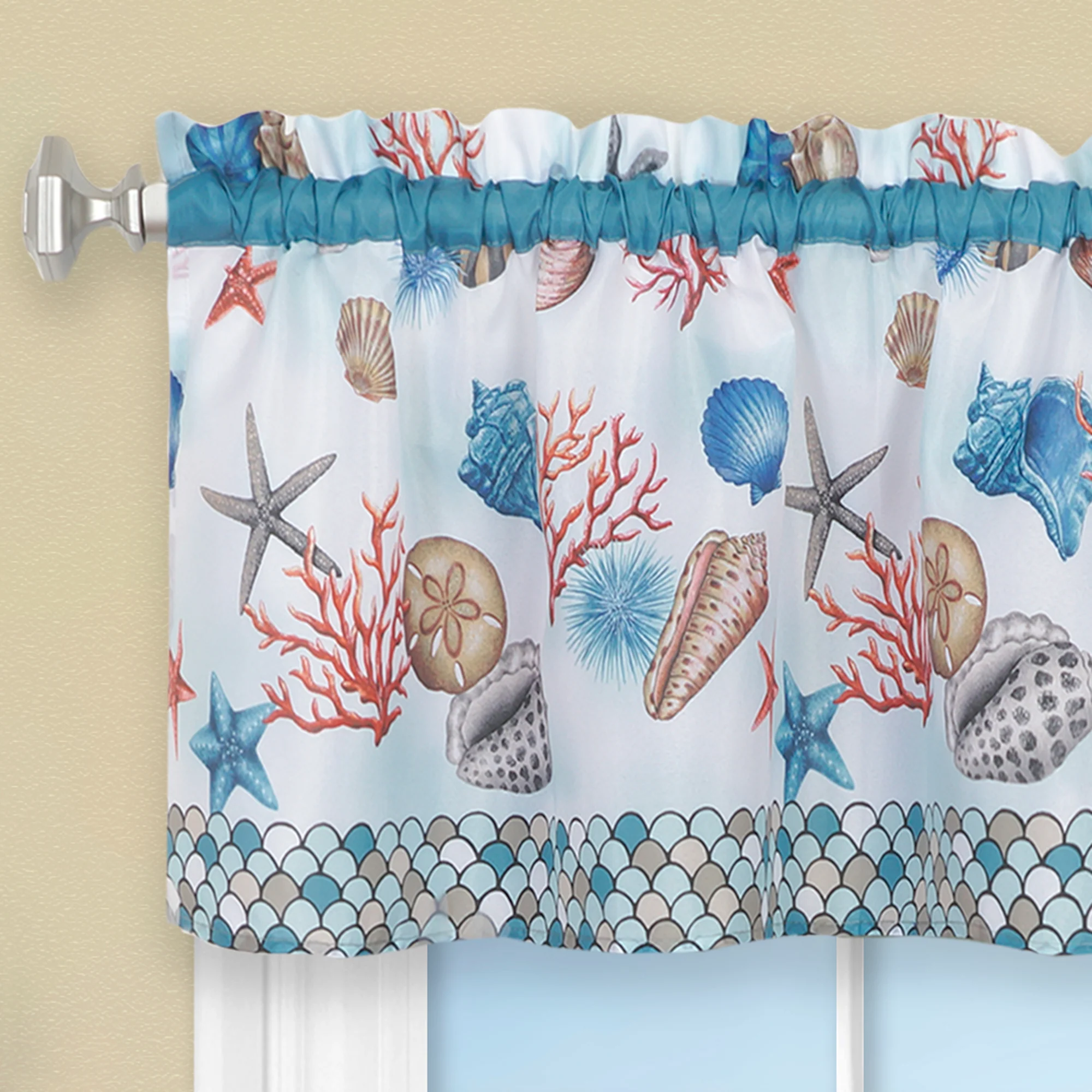 Coastal 3-Piece Printed Kitchen Curtain Set, Blue, Tiers 58x36, Swag 58x14 Inches - Image 2