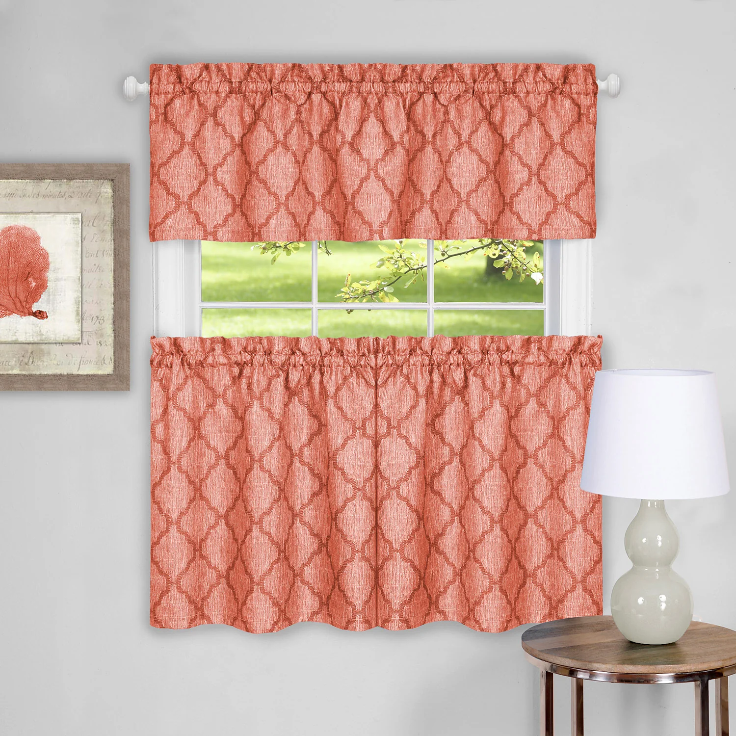 Colby 3-Piece Printed Kitchen Curtain Set, Orange, Tiers 58x24, Swag 58x14 Inches - Image 3