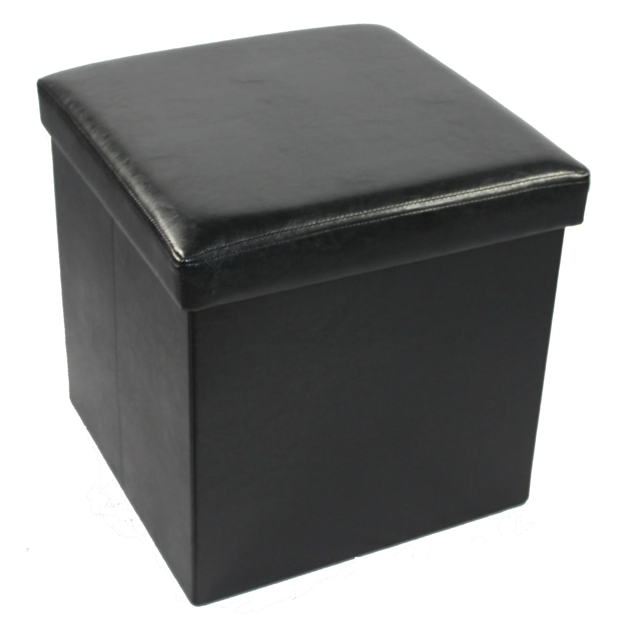 Collapsible Storage Ottoman, Black Faux Leather, 15x15x15 Inches