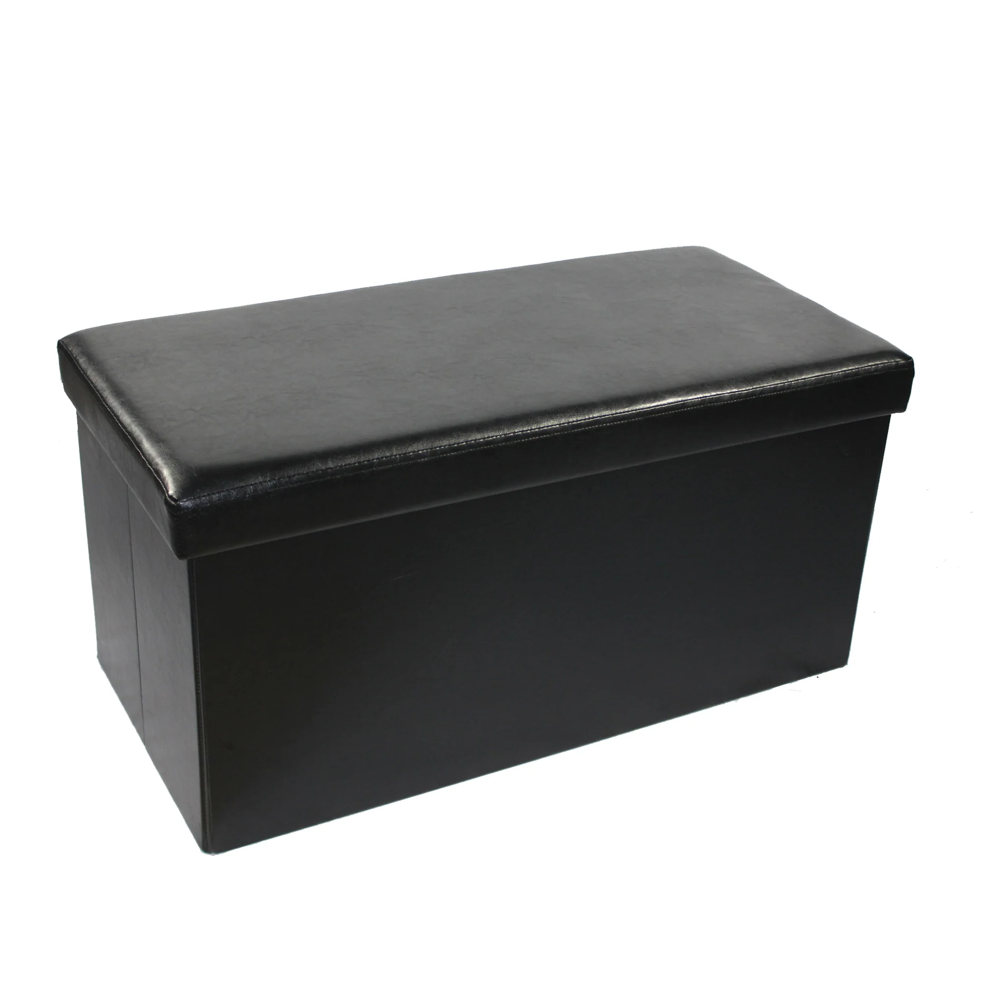 Collapsible Storage Ottoman, Black Faux Leather, 30x15x15 Inches