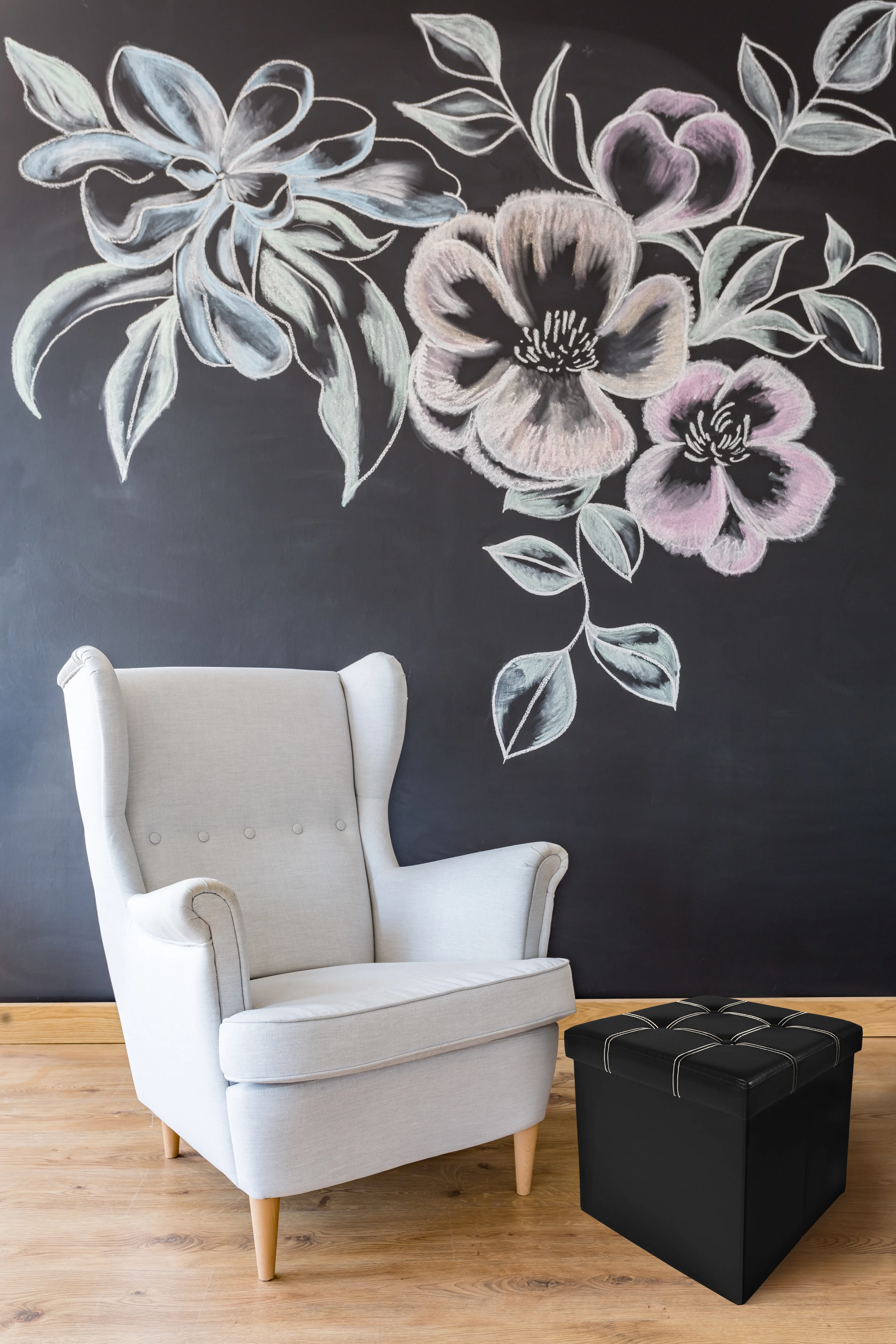 Collapsible Tufted Storage Ottoman, Black Faux Leather, 15x15x15 Inches - Image 2