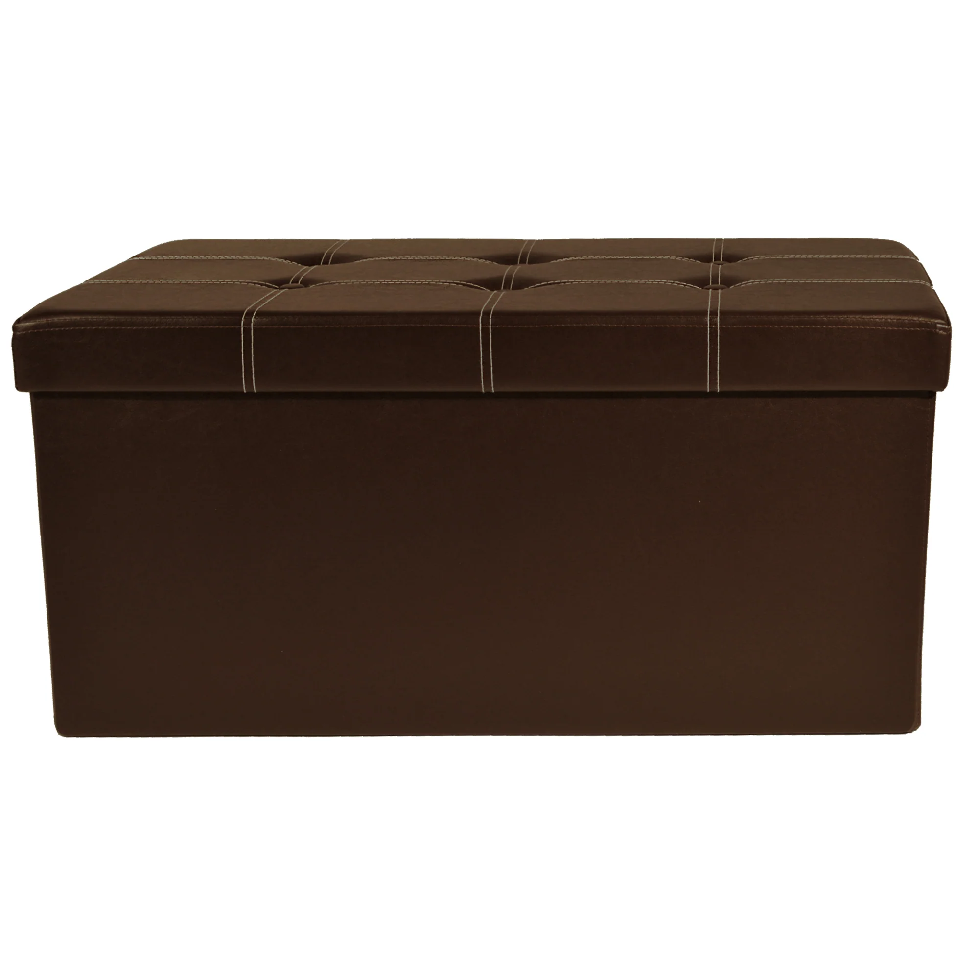 Collapsible Tufted Storage Ottoman, Brown Faux Leather, 30x15x15 Inches - Image 4